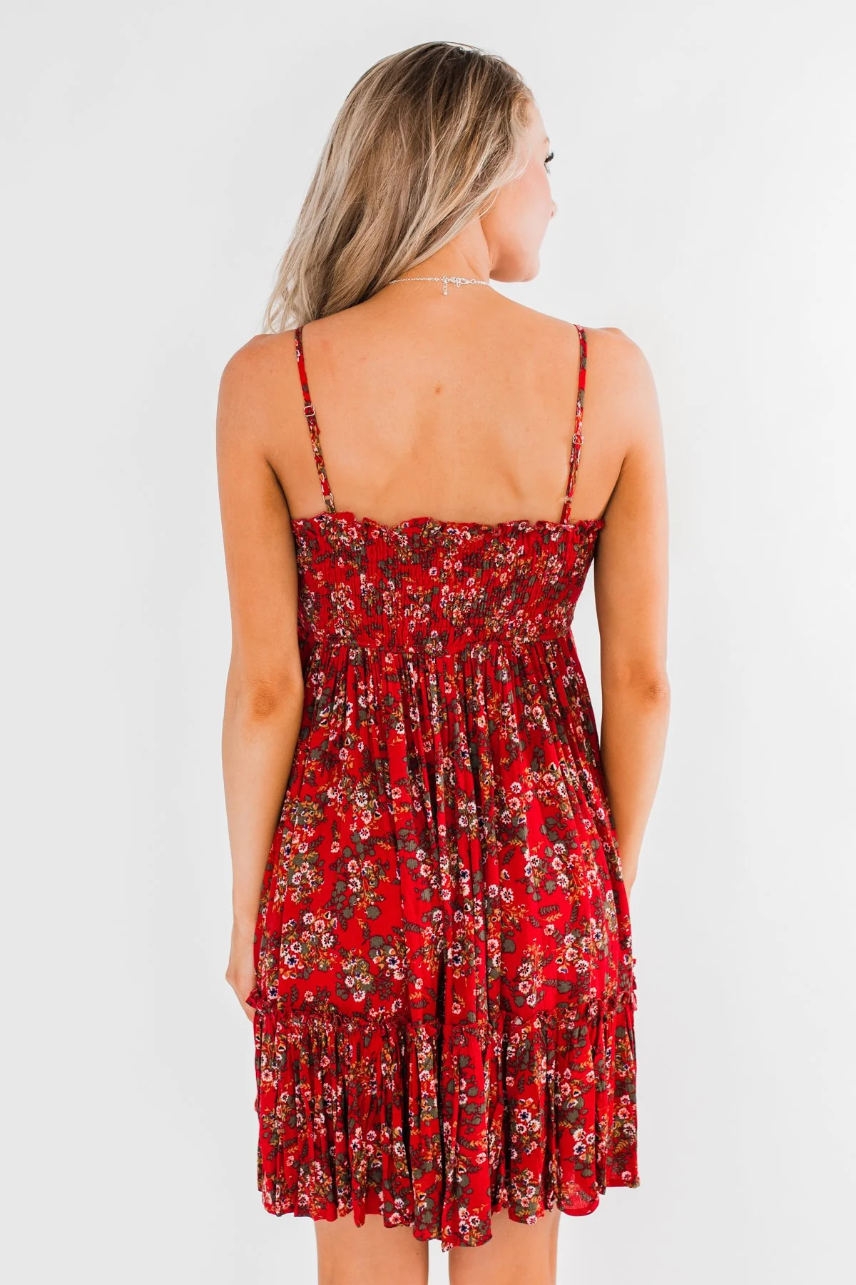 Saying Goodbye Floral Tie Dress- Red - Image 11