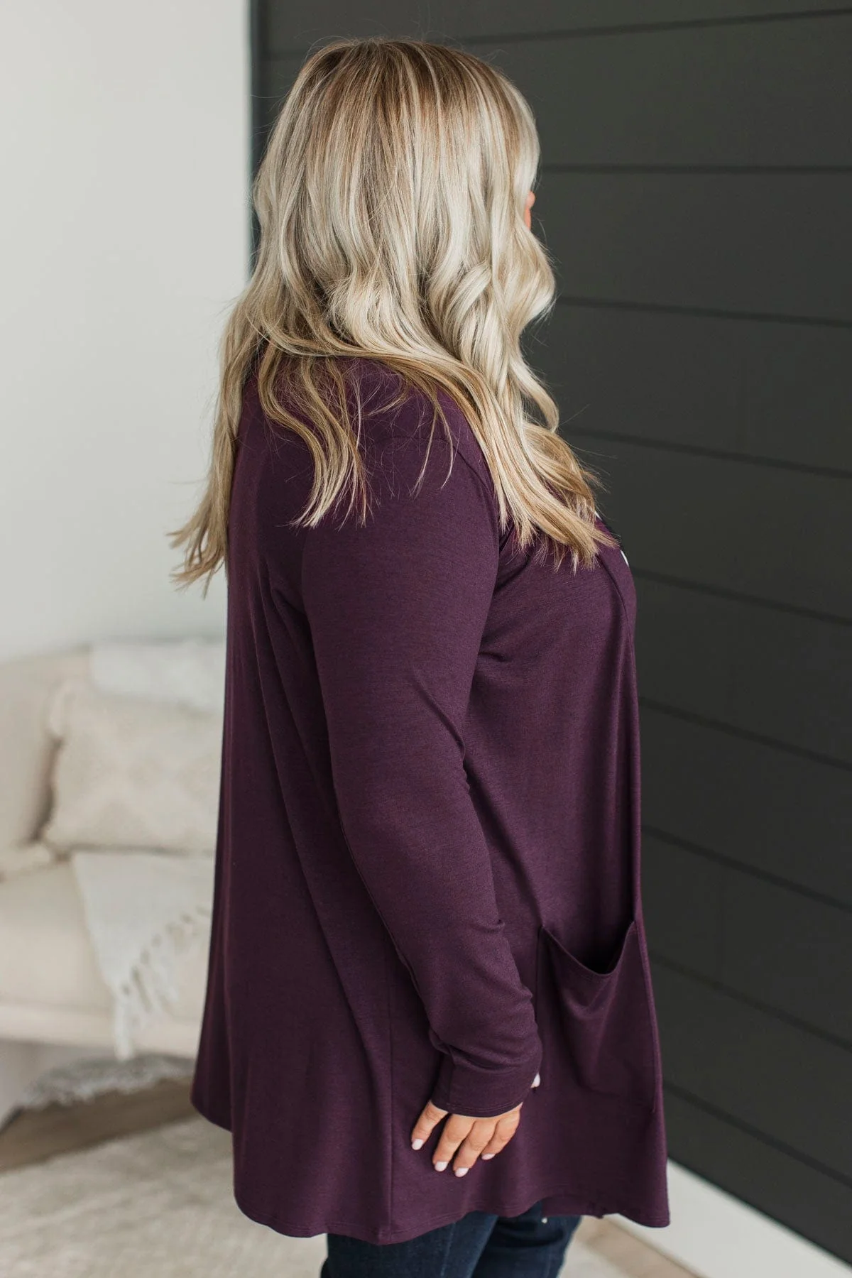 Saying Je T'aime Open Front Cardigan- Eggplant - Image 3