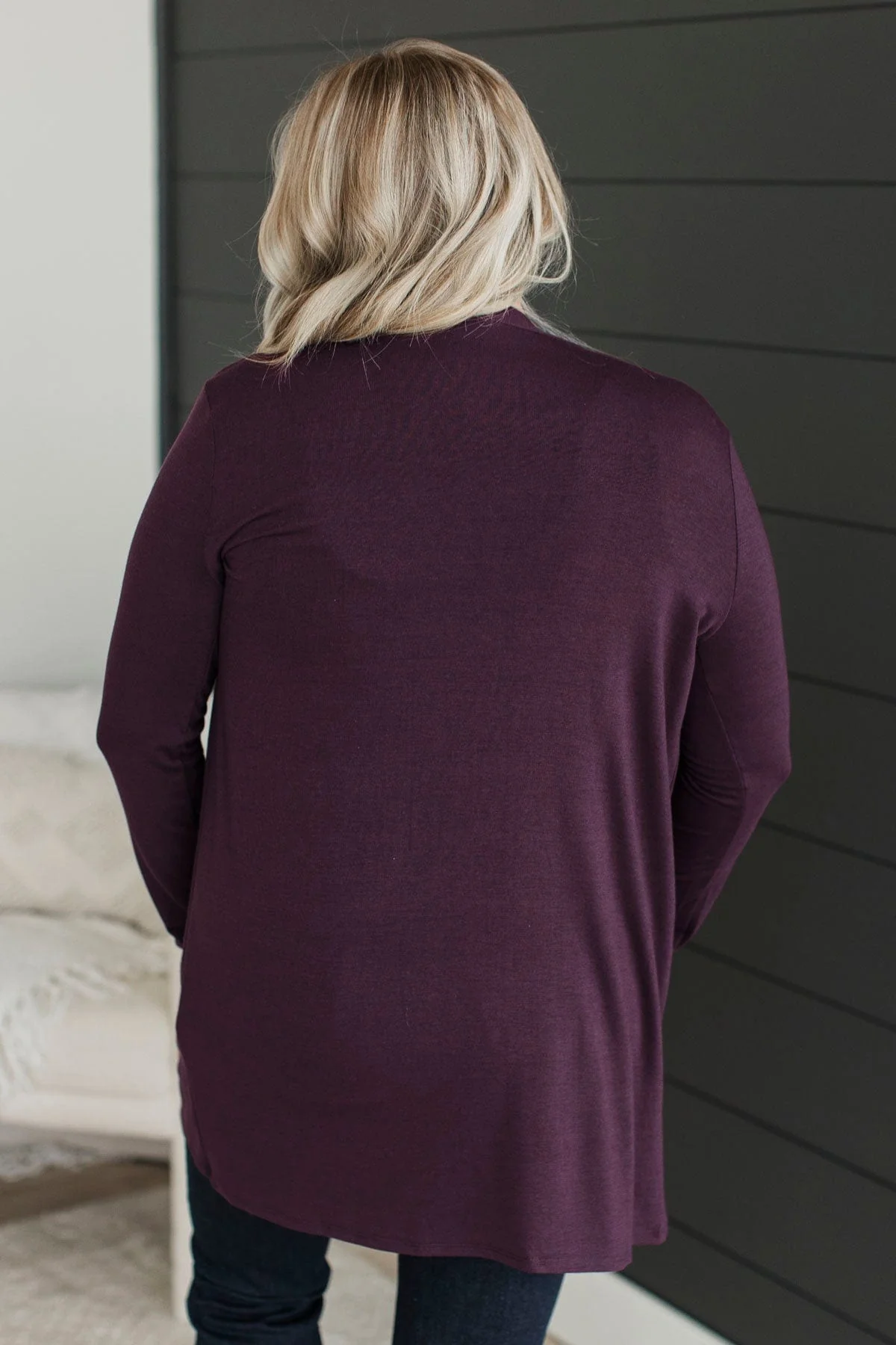 Saying Je T'aime Open Front Cardigan- Eggplant - Image 4