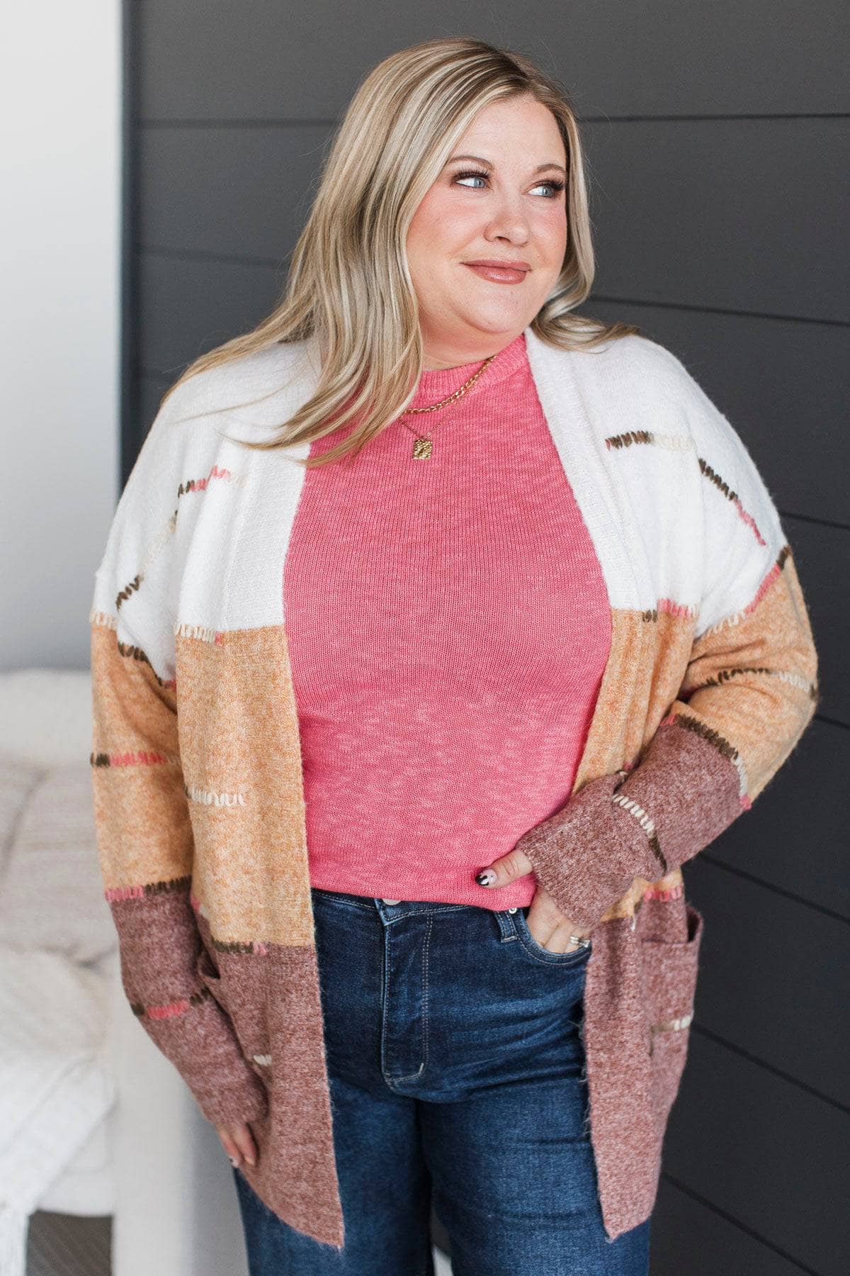 Scenic Routes Stitch Stripe Knit Cardigan- Ivory & Rust - Image 4