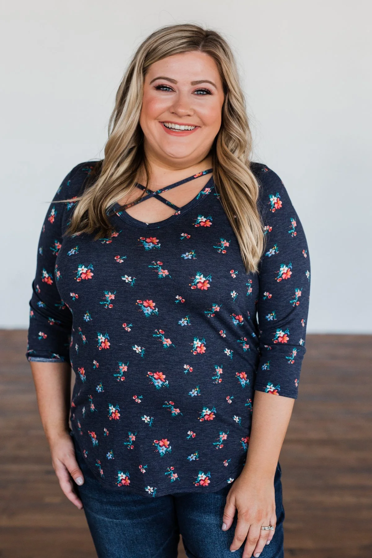 Scents of the Season Floral Criss Cross Top- Navy - Image 5