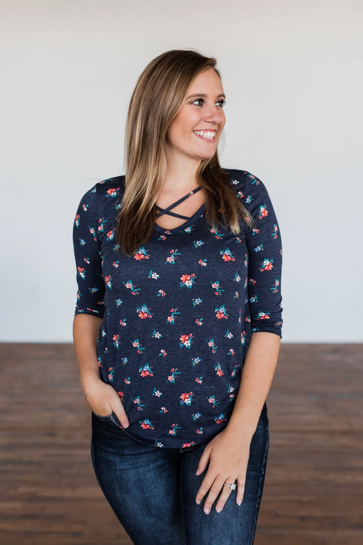 Scents of the Season Floral Criss Cross Top- Navy - Image 6