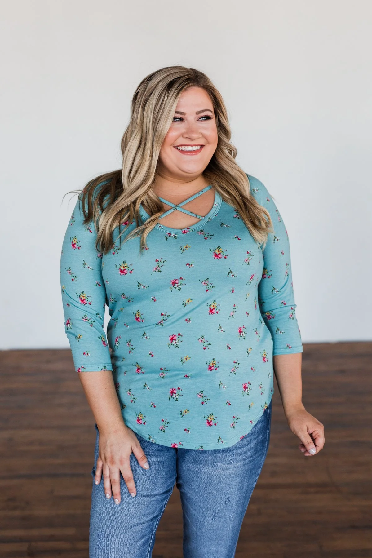 Scents of the Season Floral Criss Cross Top- Teal - Image 5