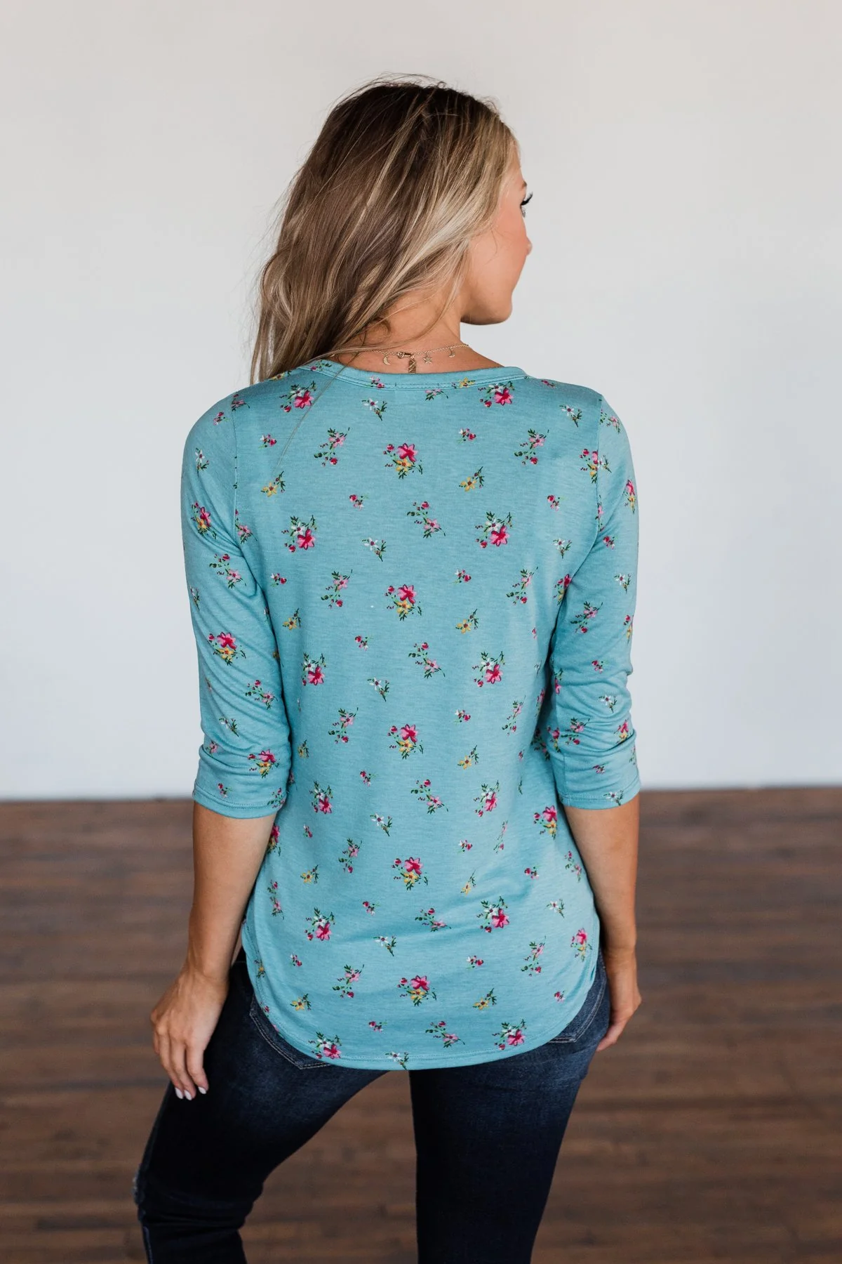 Scents of the Season Floral Criss Cross Top- Teal - Image 8