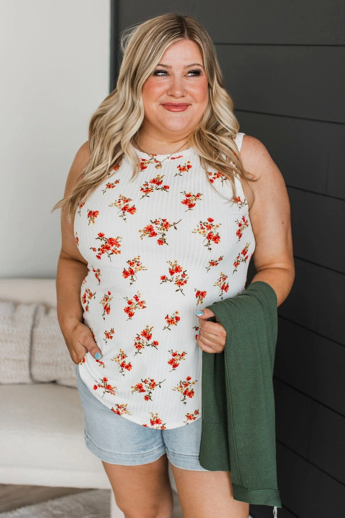 Seal Our Fate Floral Tank Top- Ivory & Coral - Image 4