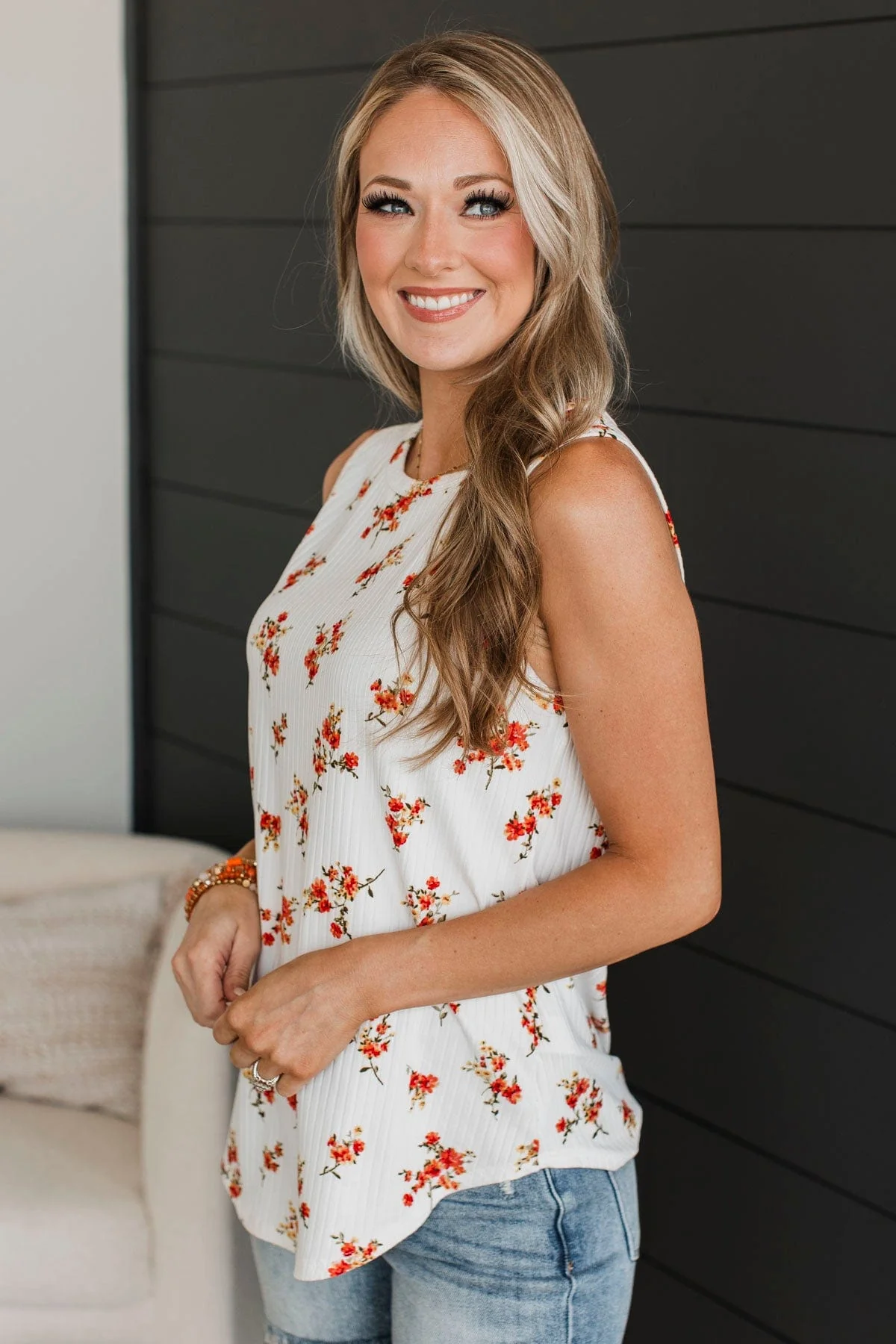 Seal Our Fate Floral Tank Top- Ivory & Coral - Image 5