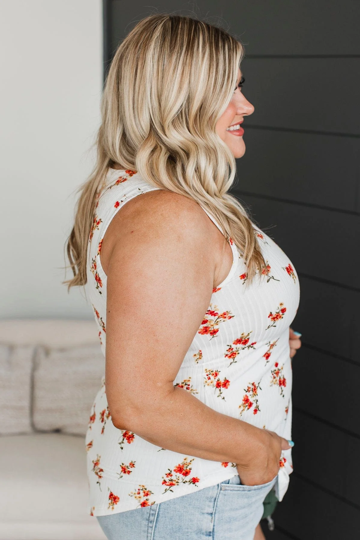 Seal Our Fate Floral Tank Top- Ivory & Coral - Image 6