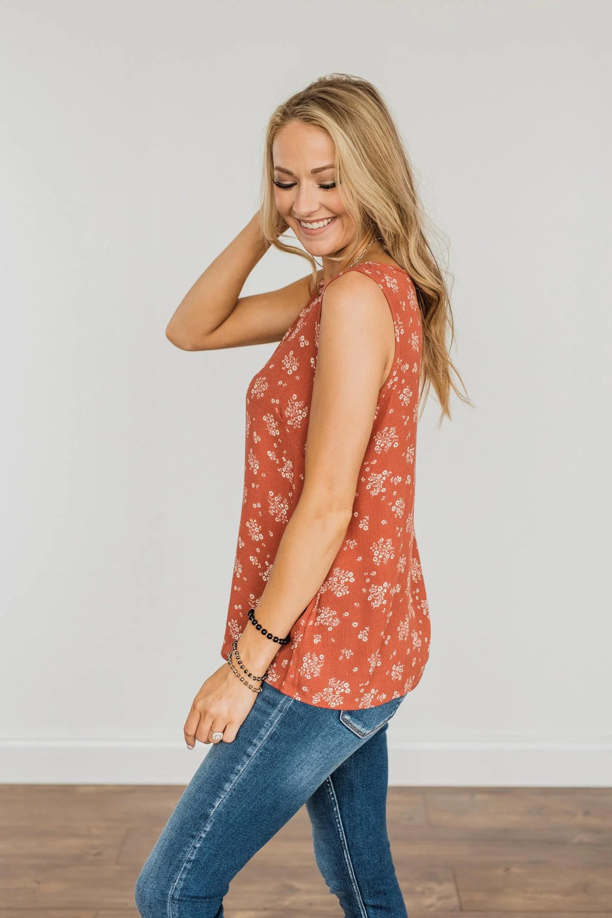 Sealed With A Kiss Floral Button Tank Top- Rust - Image 11