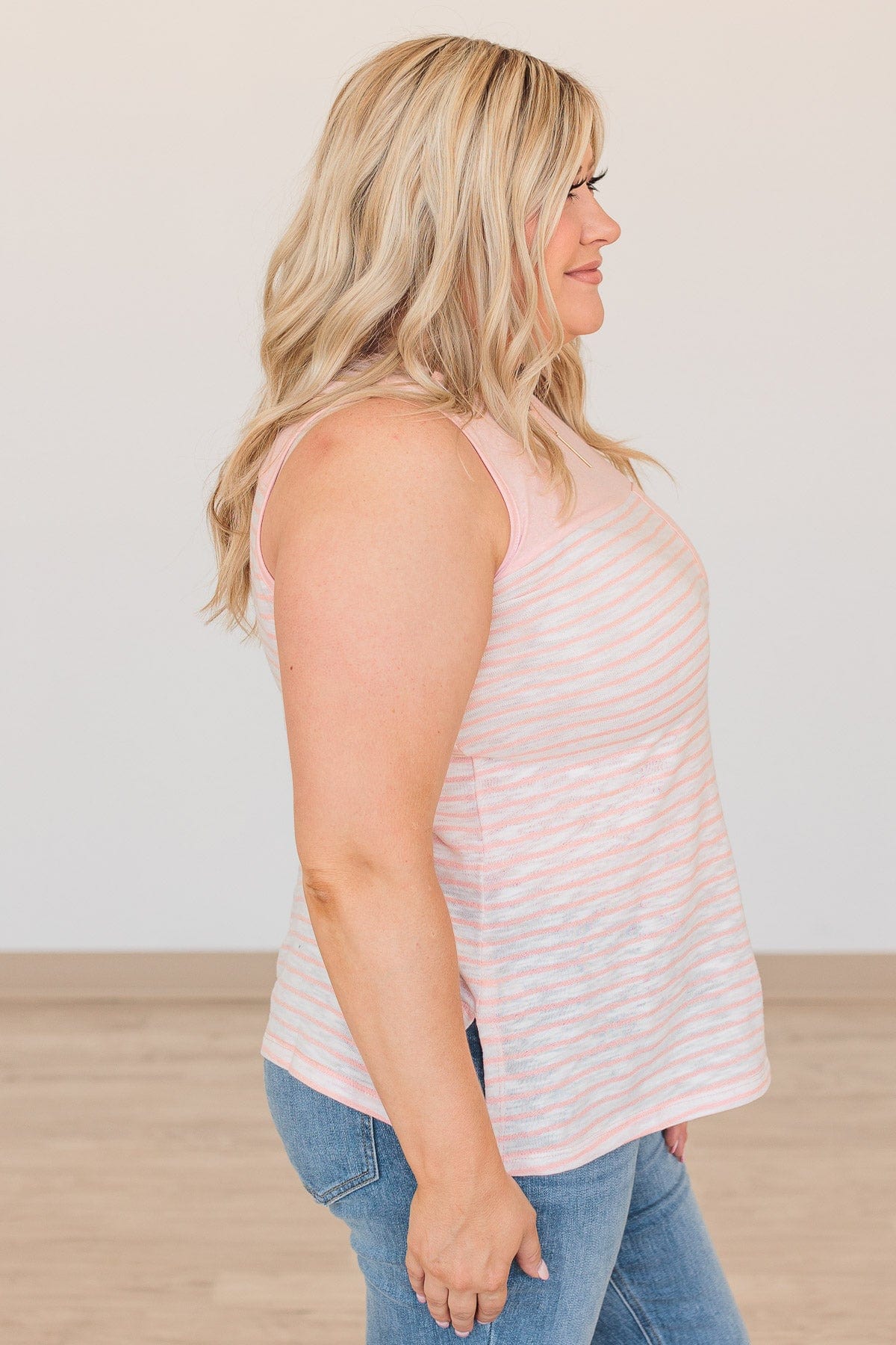 Sealed With Love Striped Pocket Tank- Pink - Image 7