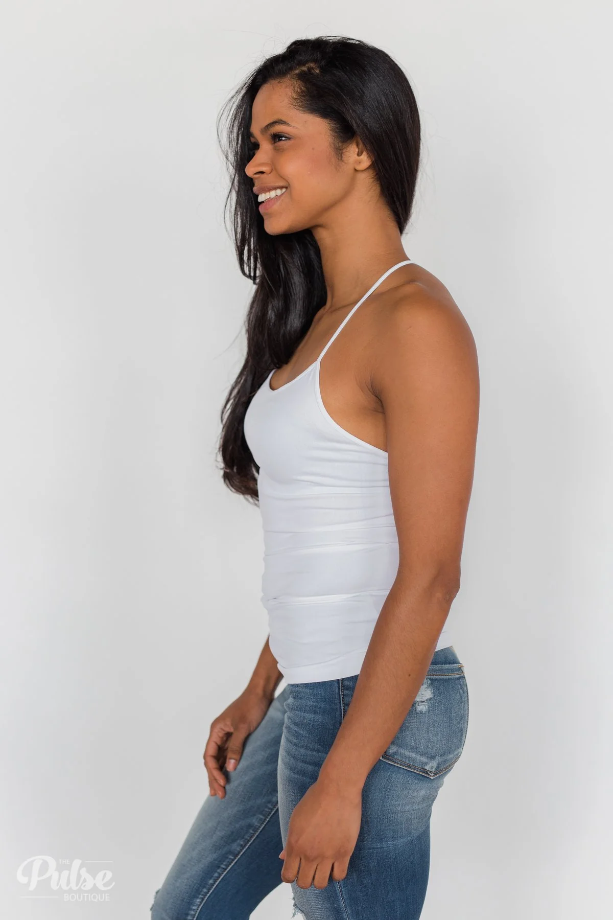 Seamless Spaghetti Strap Racerback Tank- White - Image 5