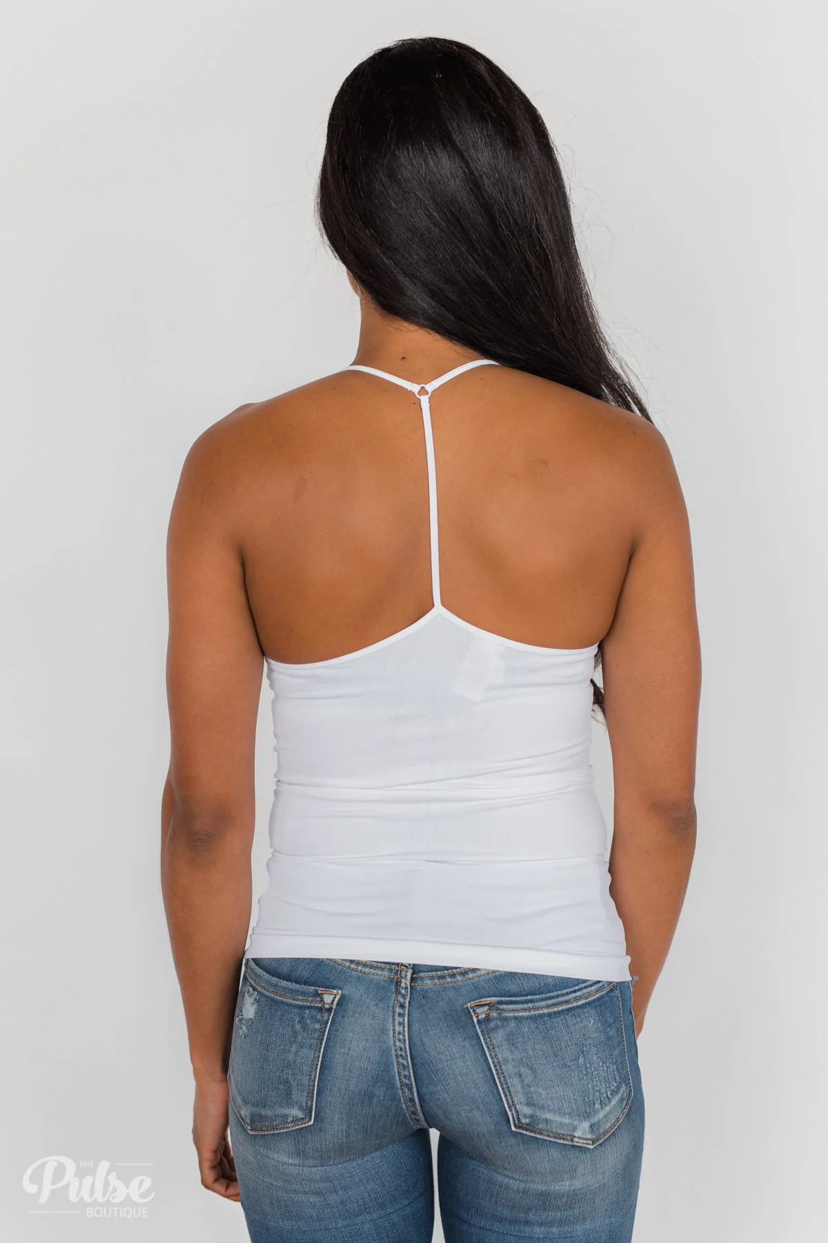 Seamless Spaghetti Strap Racerback Tank- White - Image 6
