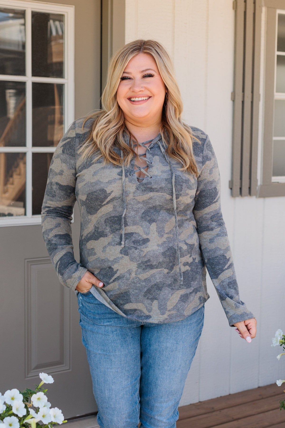 Search High & Low Drawstring Hoodie- Camo - Image 3