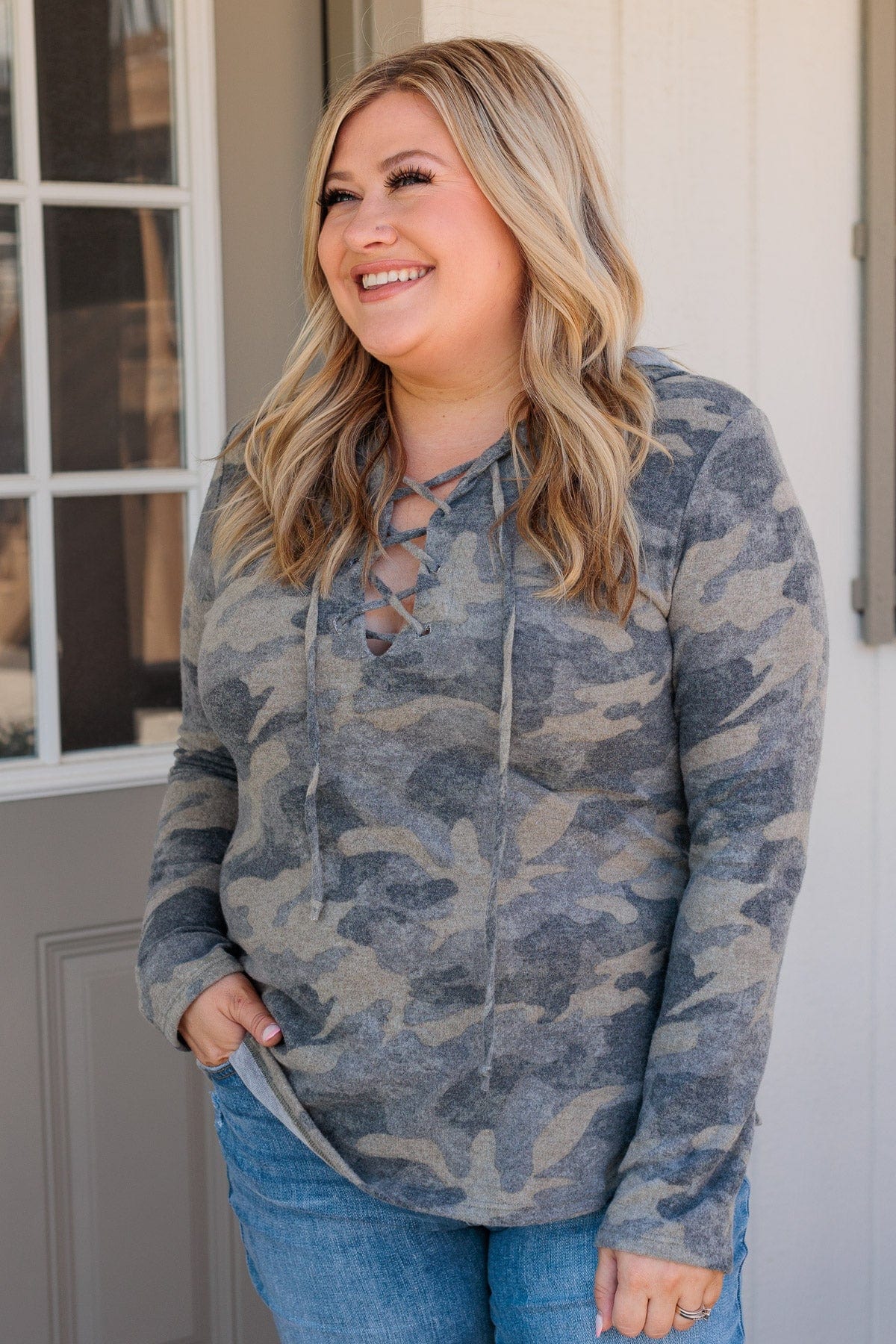 Search High & Low Drawstring Hoodie- Camo - Image 5
