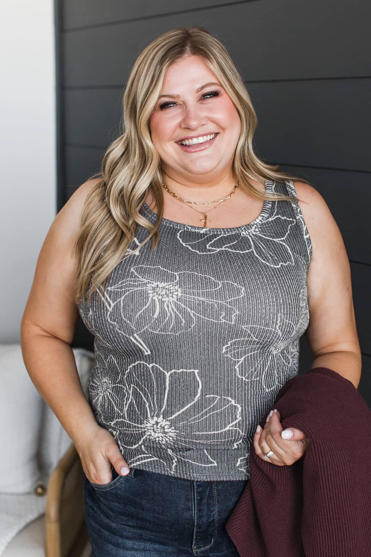 Searching For Fun Floral Tank Top- Charcoal - Image 2