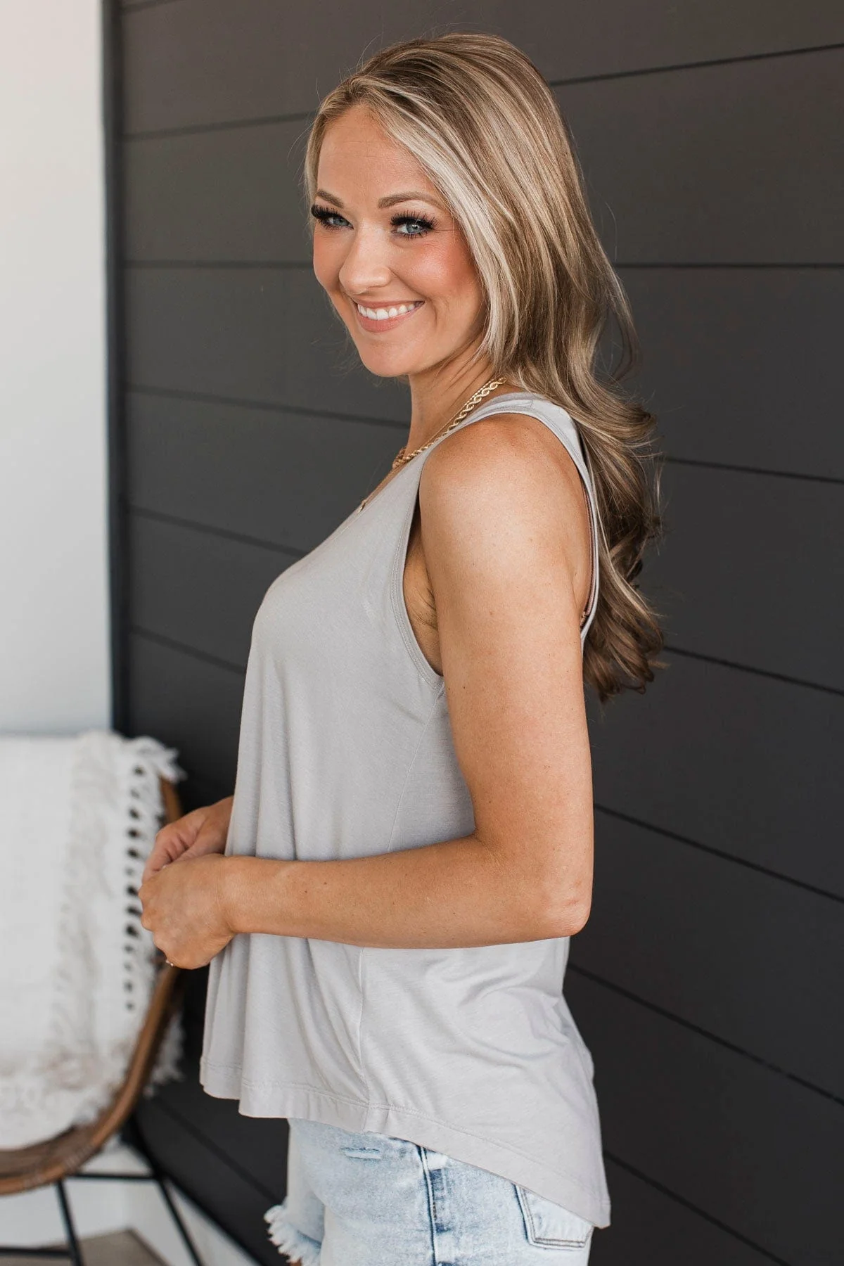 Searching For Joy V-Neck Tank Top- Pebble - Image 6