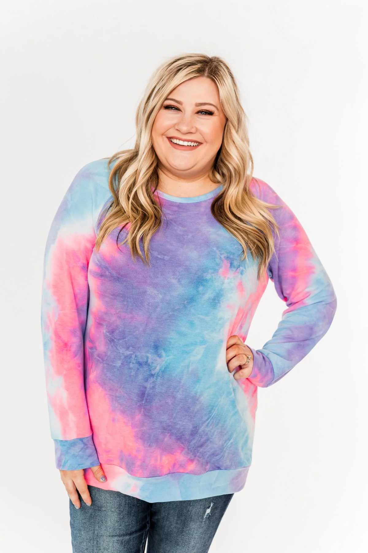 Searching For Sunshine Tie Dye Top- Purple, Blue, Neon Pink - Image 2