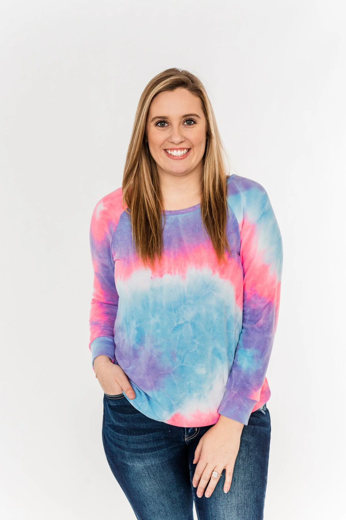Searching For Sunshine Tie Dye Top- Purple, Blue, Neon Pink - Image 3