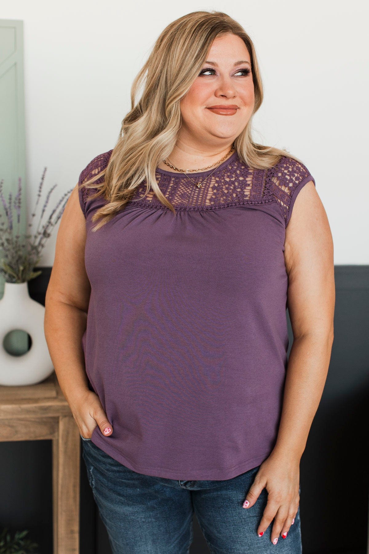 Searching For Truth Cap Sleeve Top- Dark Lavender - Image 3