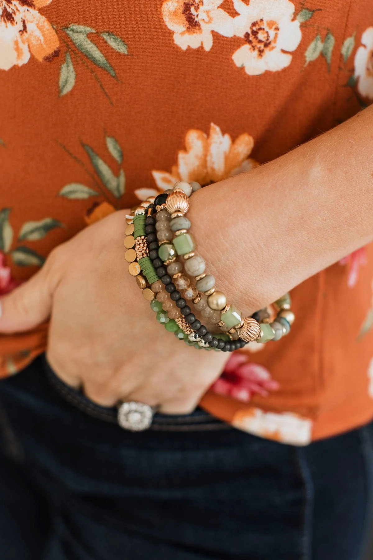 Seaside Beauty Bracelet Set- Green & Gold - Image 2