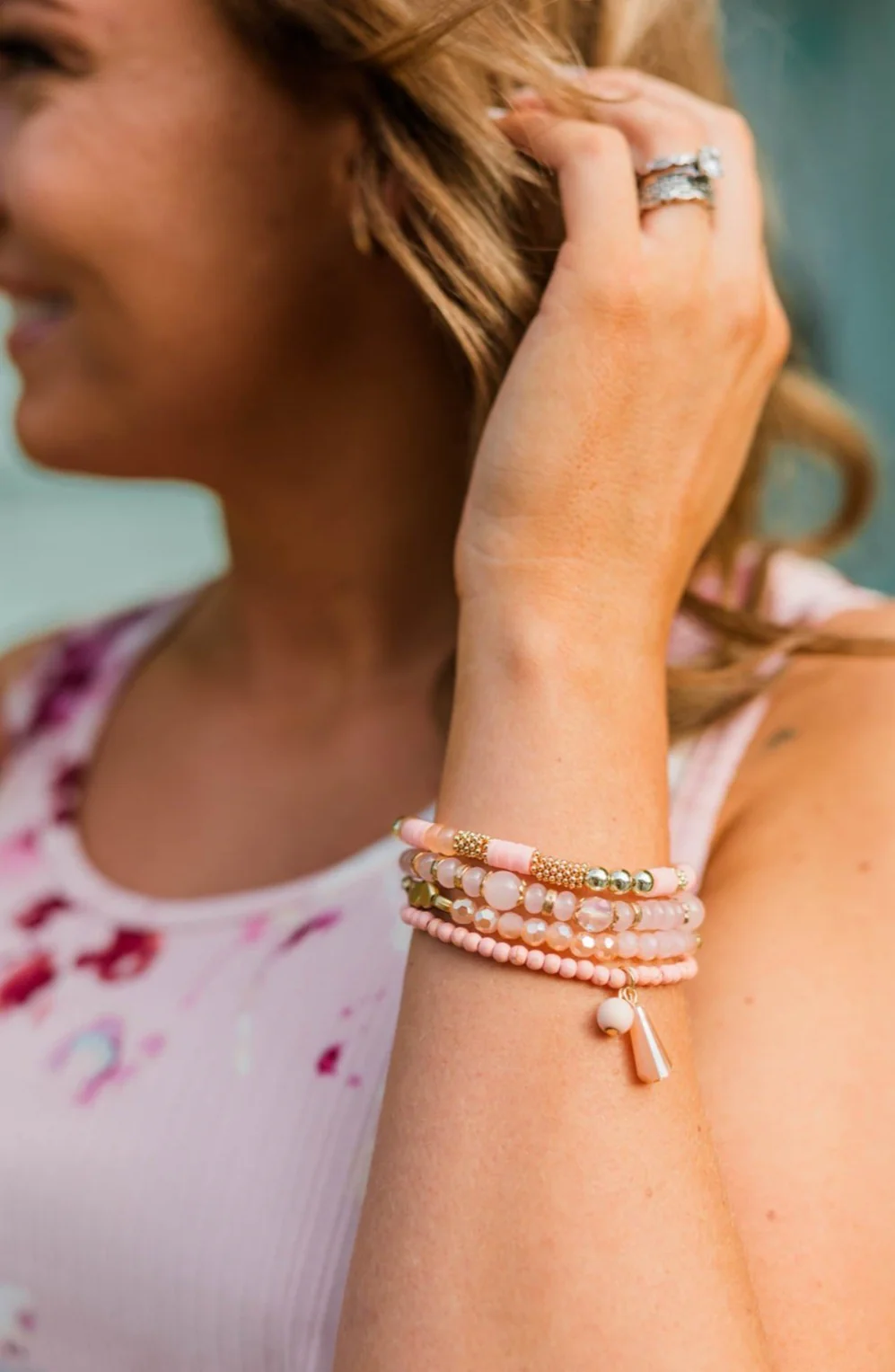 Seaside Beauty Bracelet Set- Pink & Gold - Image 2