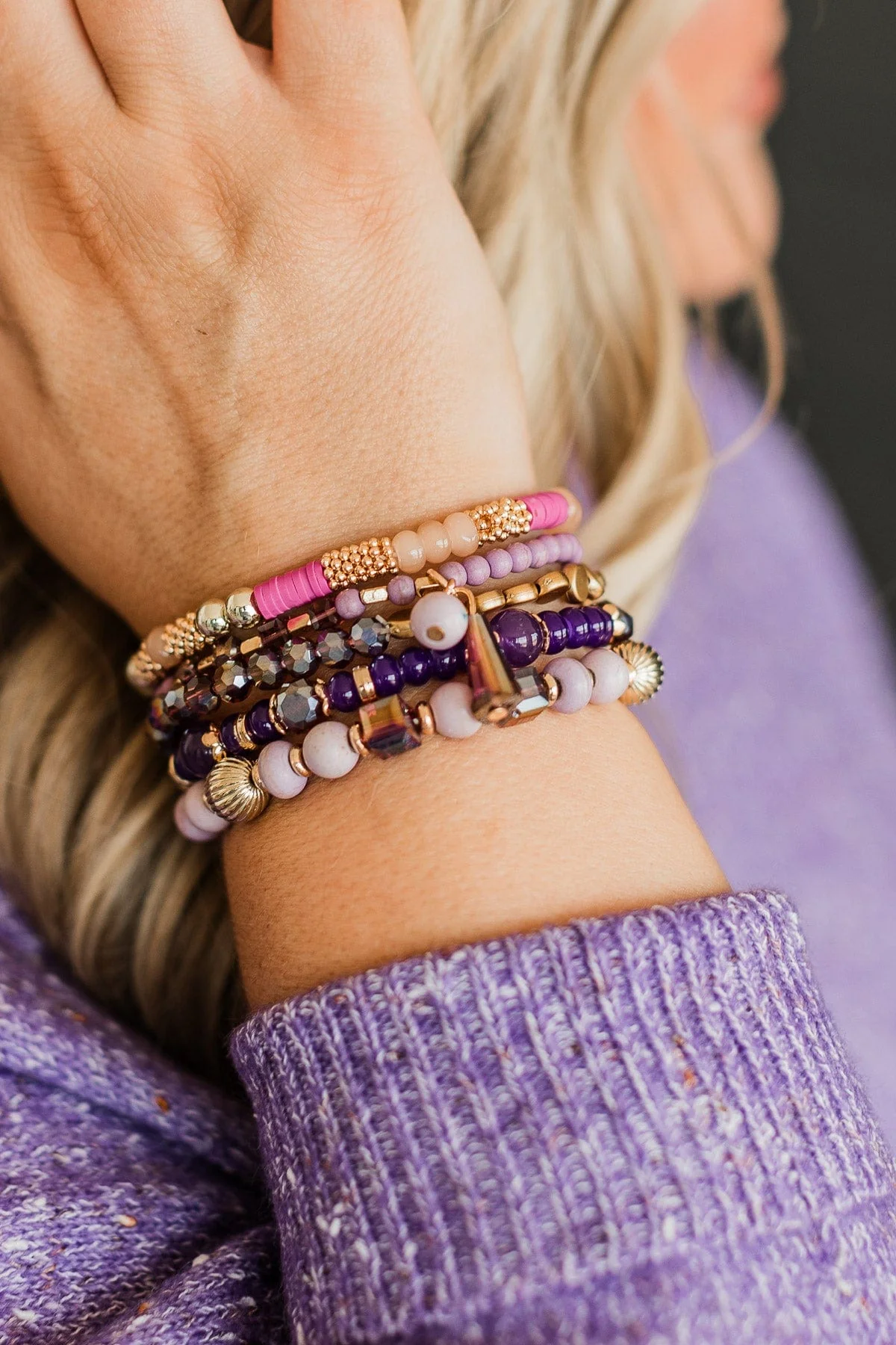 Seaside Beauty Bracelet Set- Purple & Gold - Image 2