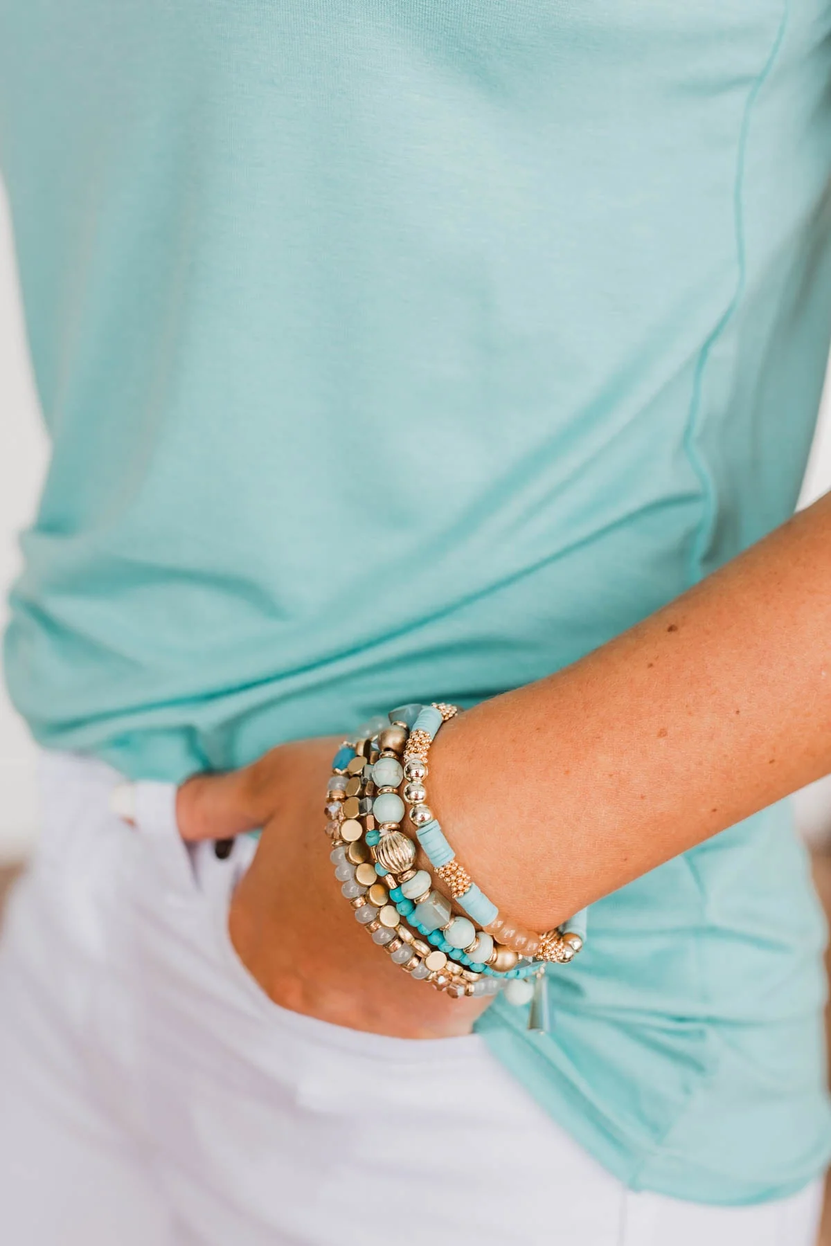 Seaside Beauty Bracelet Set- Turquoise & Gold - Image 3