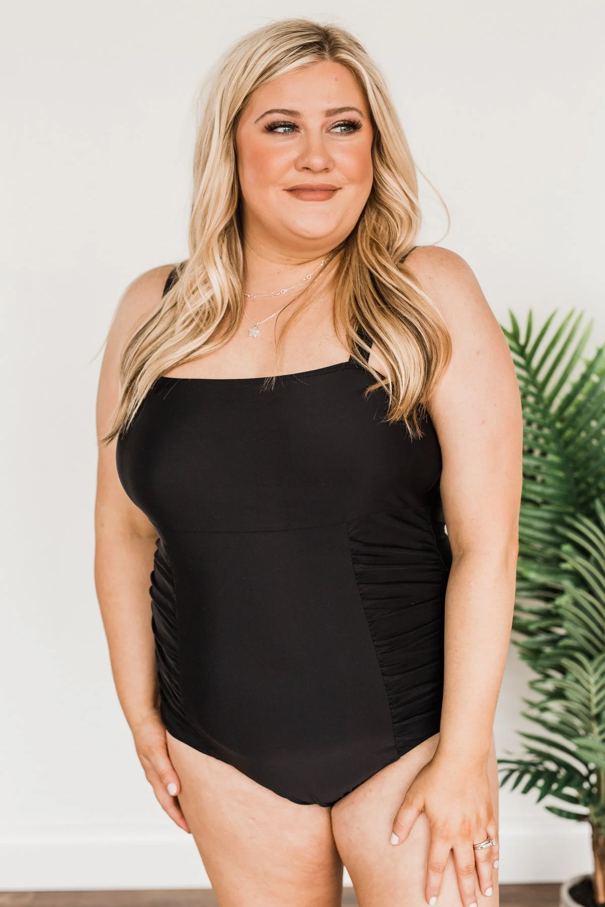 Seaside Smiles Ruched One-Piece Swimsuit- Black - Image 13