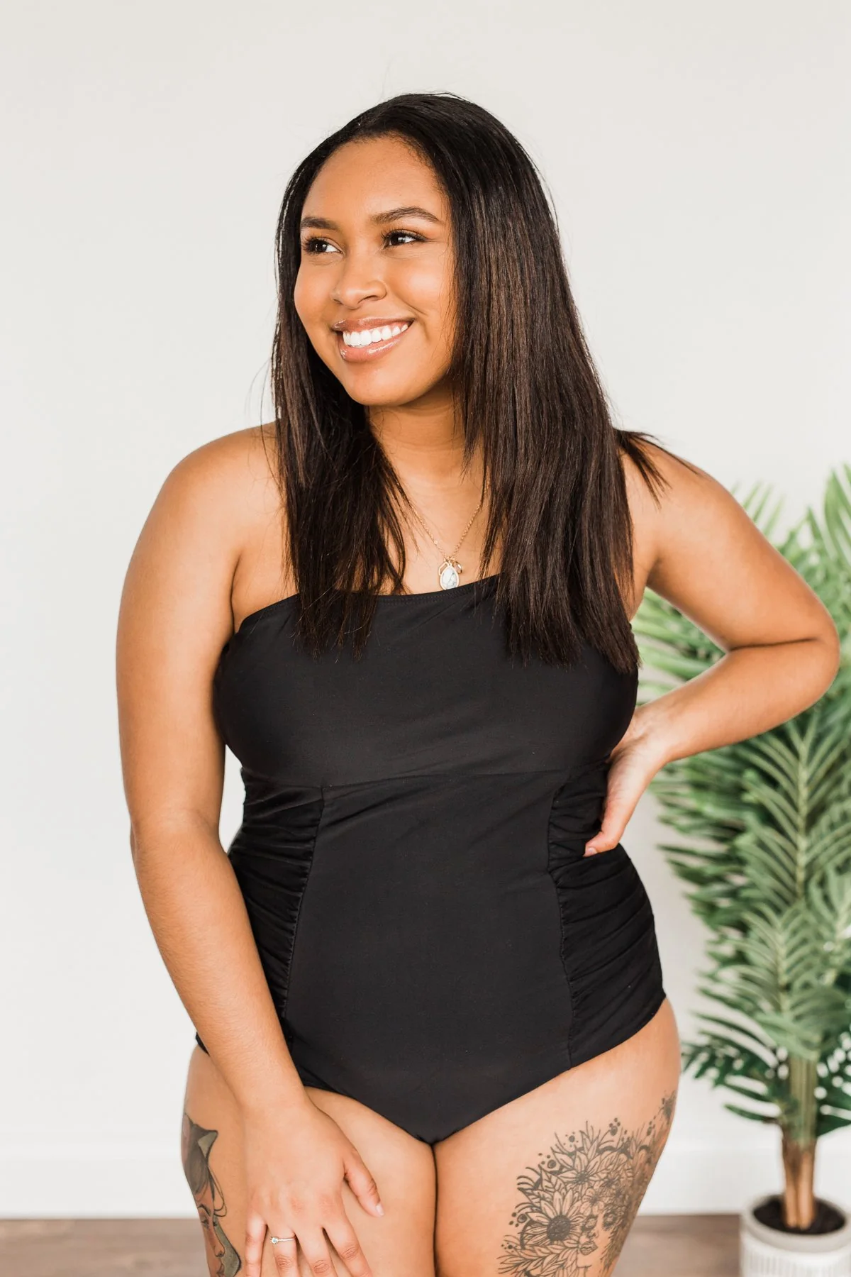 Seaside Smiles Ruched One-Piece Swimsuit- Black - Image 2