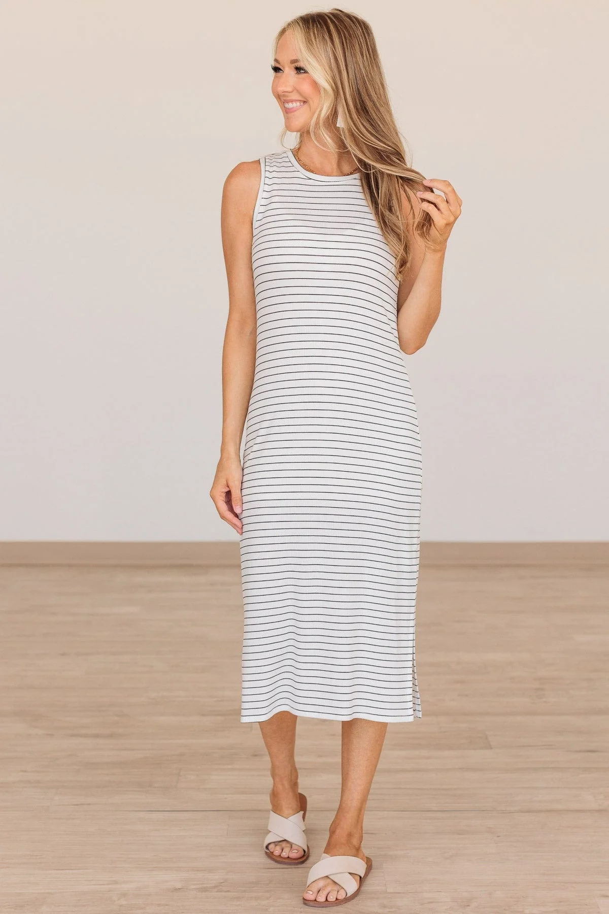 Thread & Supply Seaside Views Striped Dress- Ivory - Image 3
