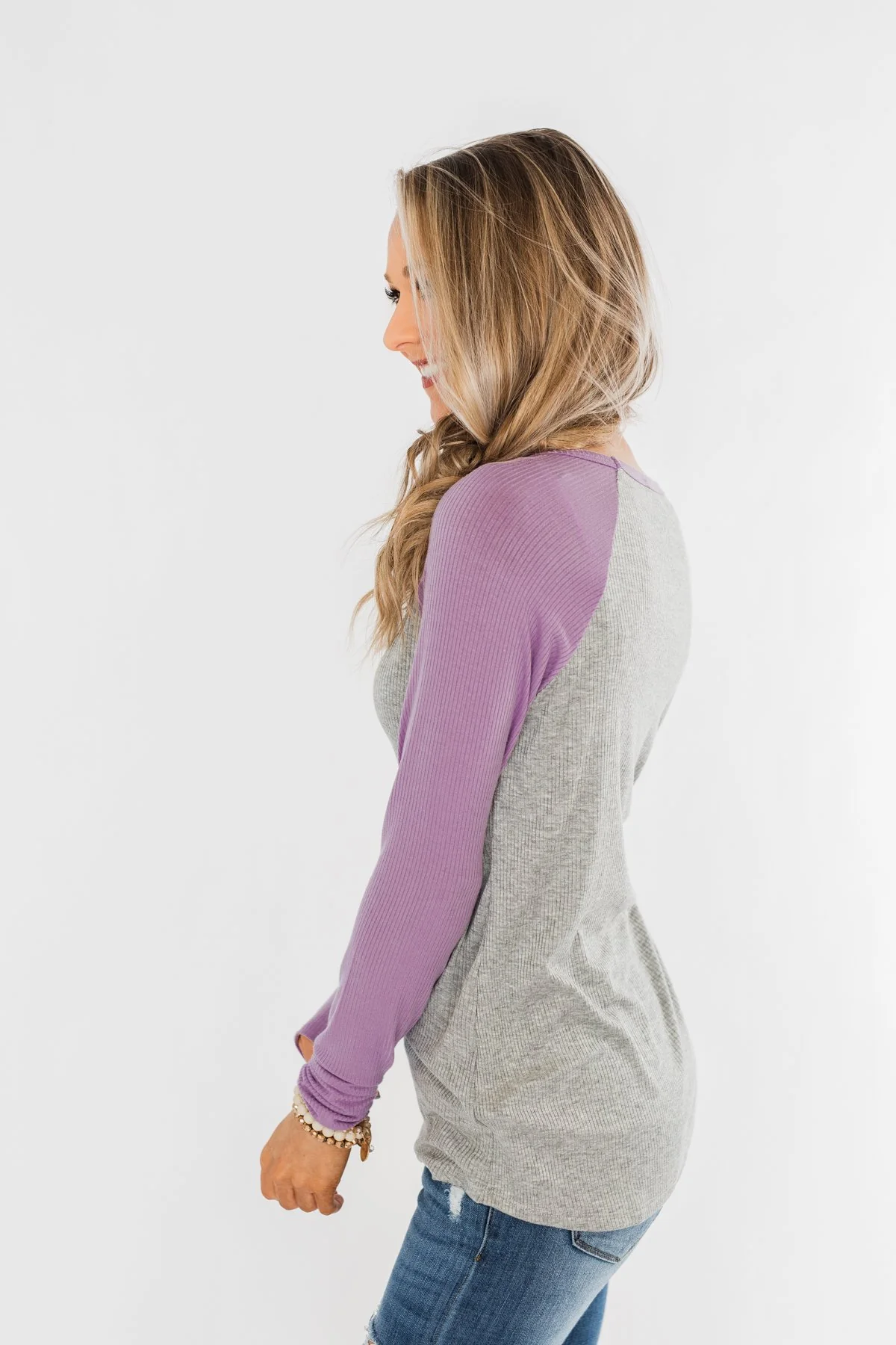 Season Awaits Long Sleeve Raglan Top- Lavender - Image 6