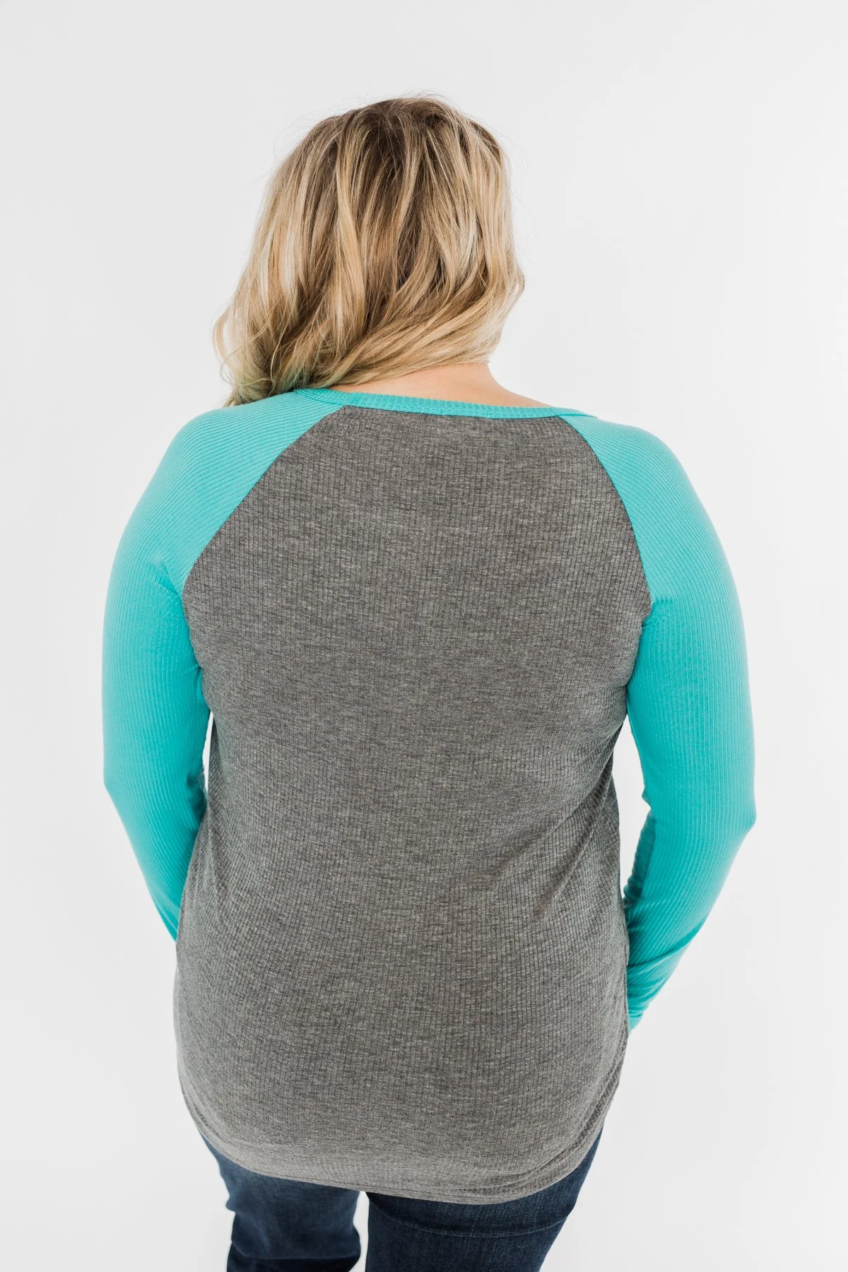 Season Awaits Long Sleeve Raglan Top- Turquoise - Image 11
