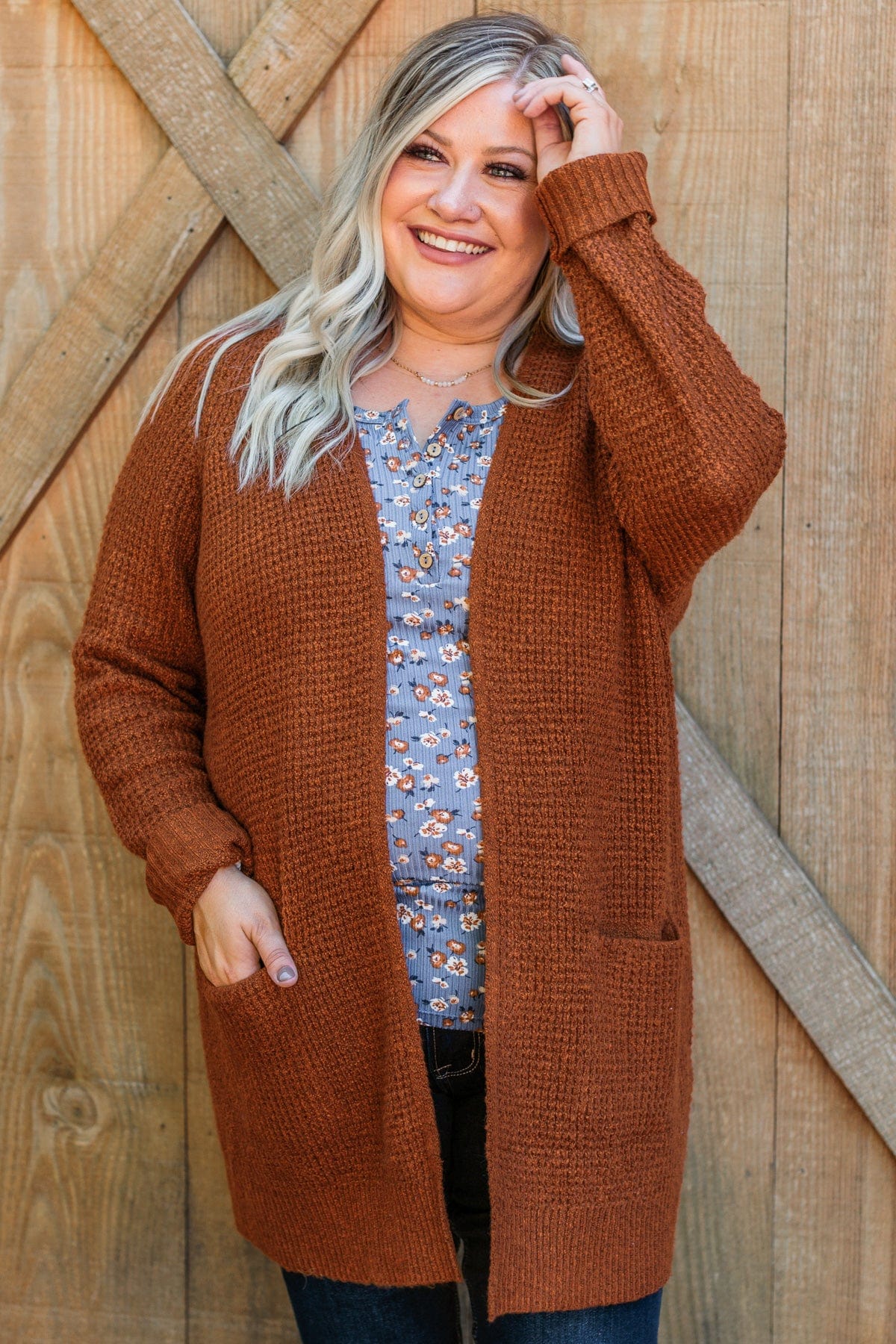 Season Of Change Knit Cardigan- Deep Rust - Image 2