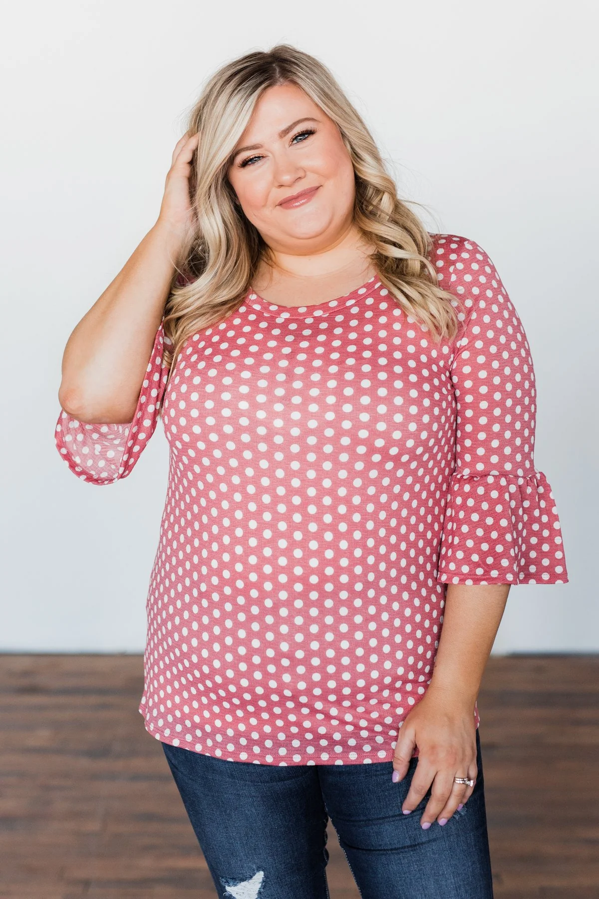 Season Of Love Polka Dot Top- Dusty Rose - Image 6