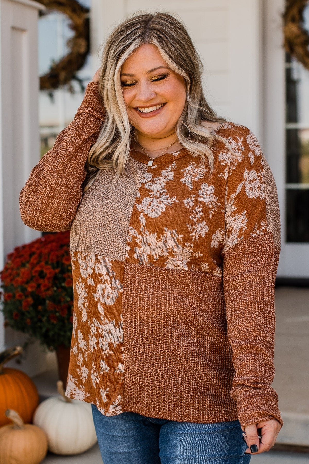 Season Of Thanks Color Block Top- Rust & Taupe - Image 5