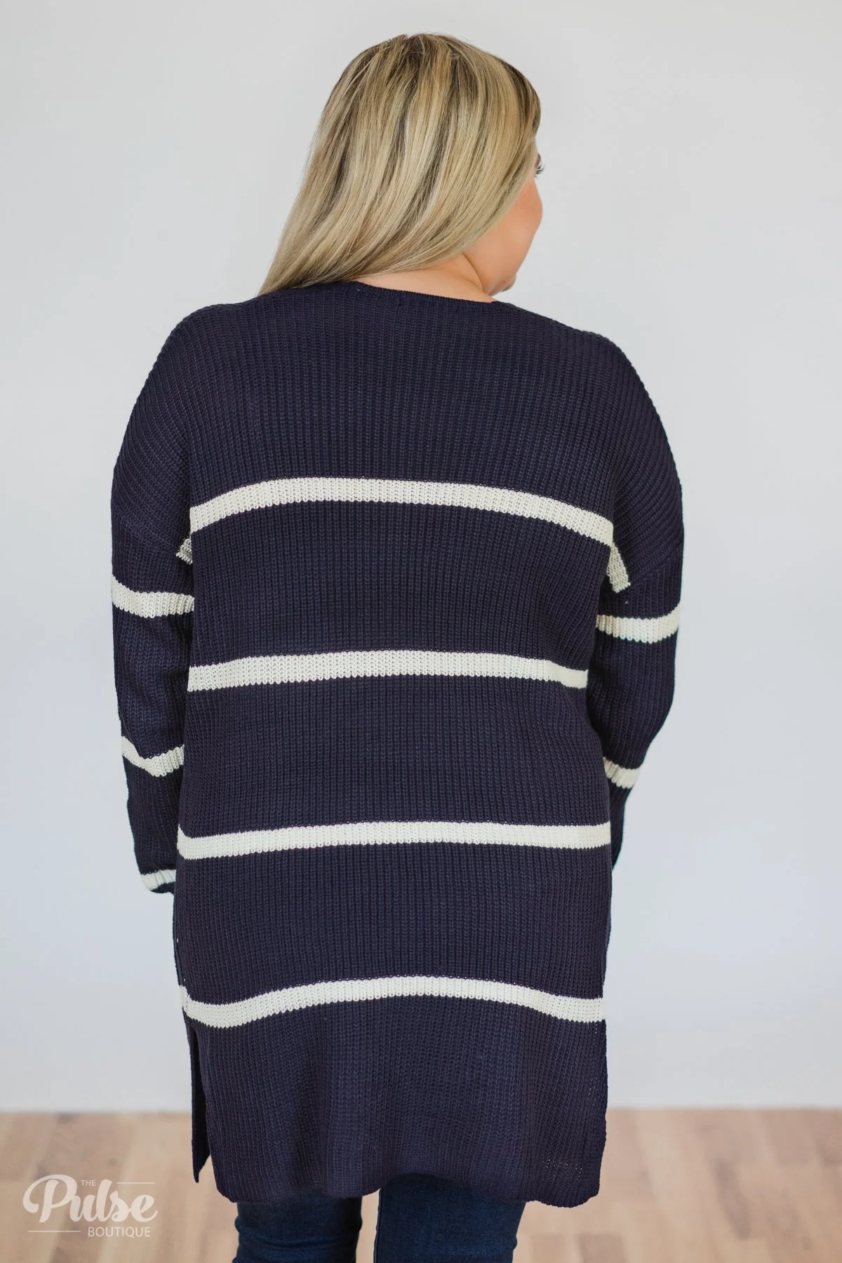 Seasons Go By Striped Knit Cardigan- Navy - Image 6