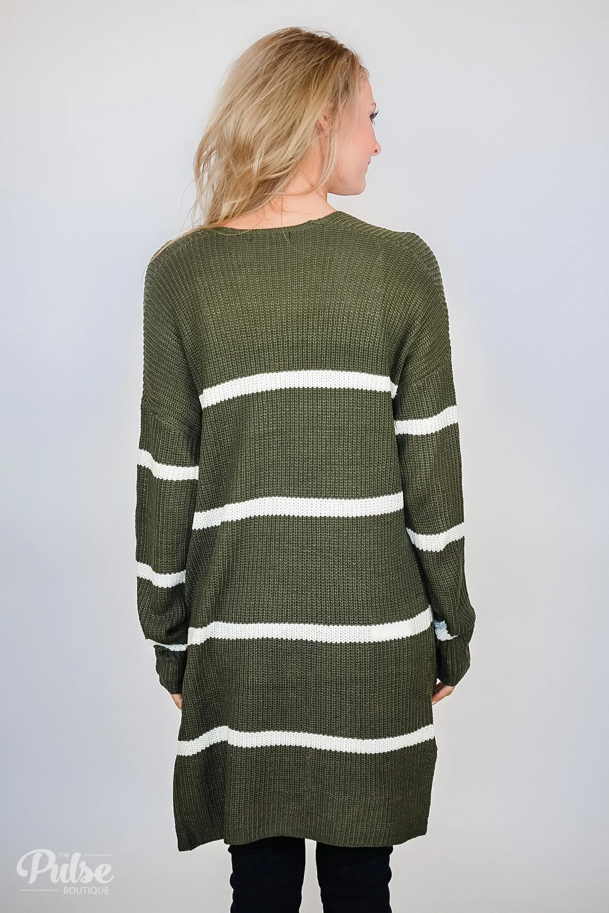 Seasons Go By Striped Knit Cardigan- Olive - Image 4