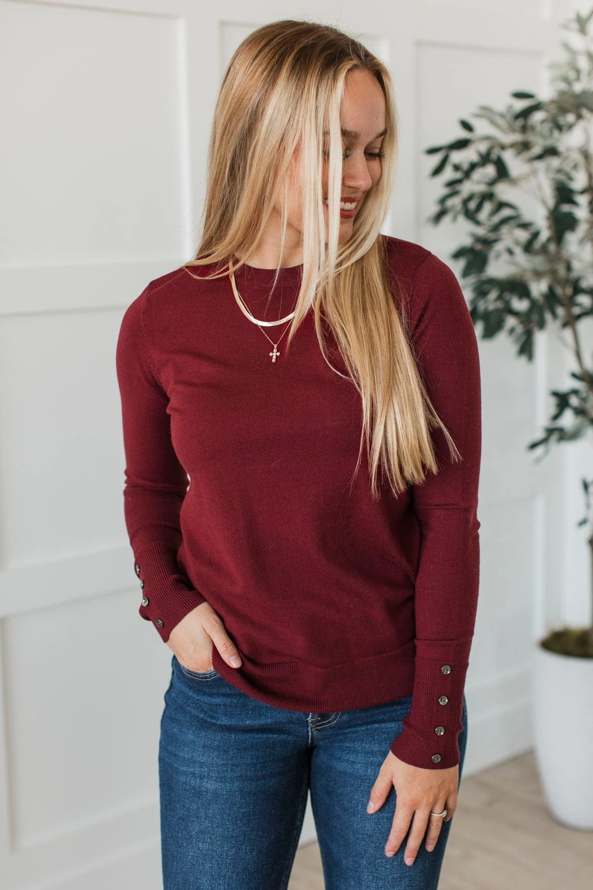 Second Glance Knit Sweater- Wine - Image 4
