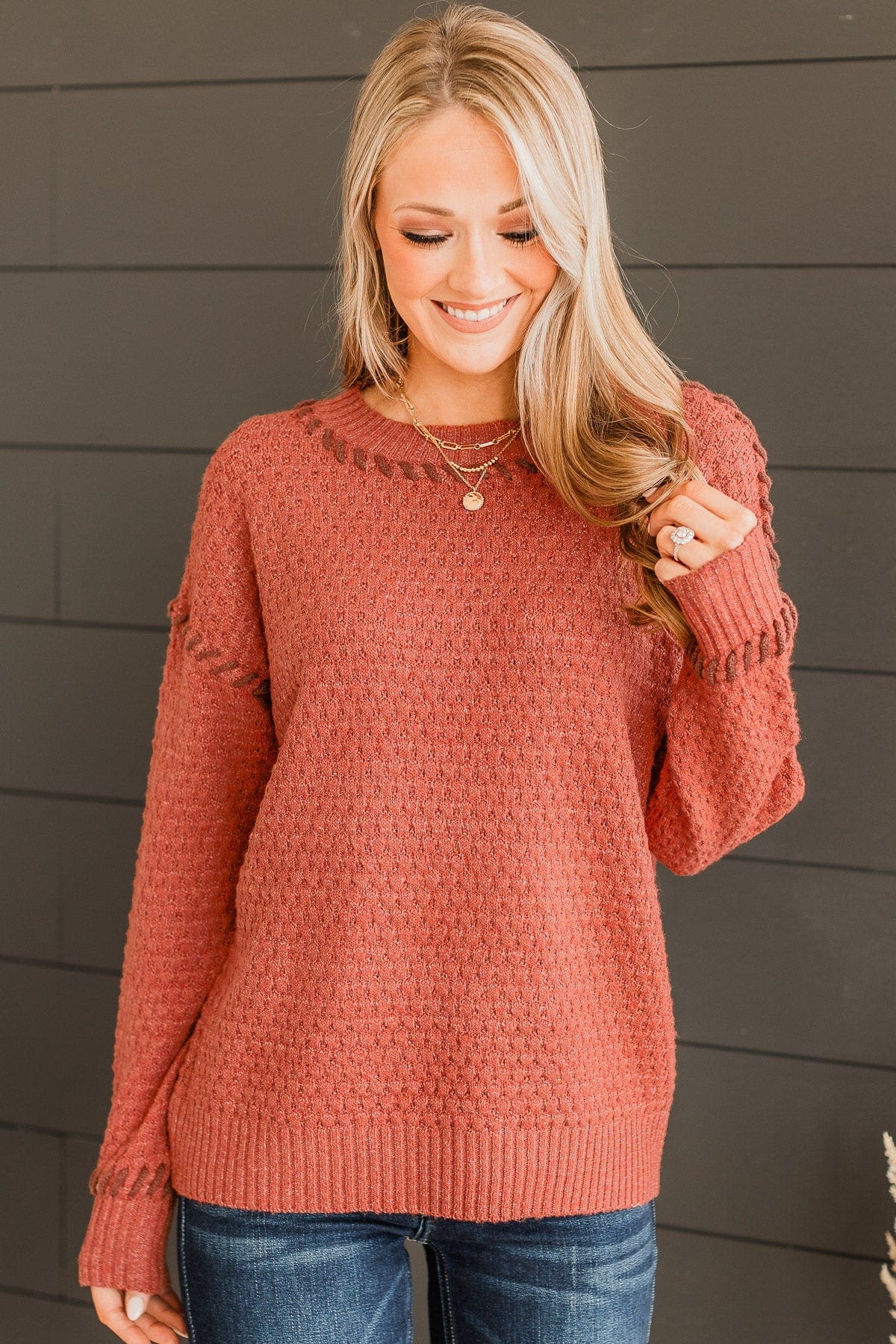 Secret Admirer Knit Sweater- Rust - Image 3
