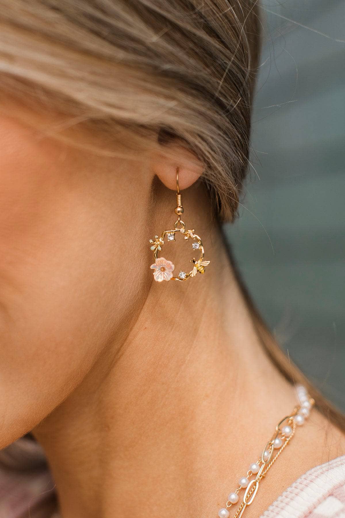 Secret Garden Floral Dangle Earrings- Gold - Image 2
