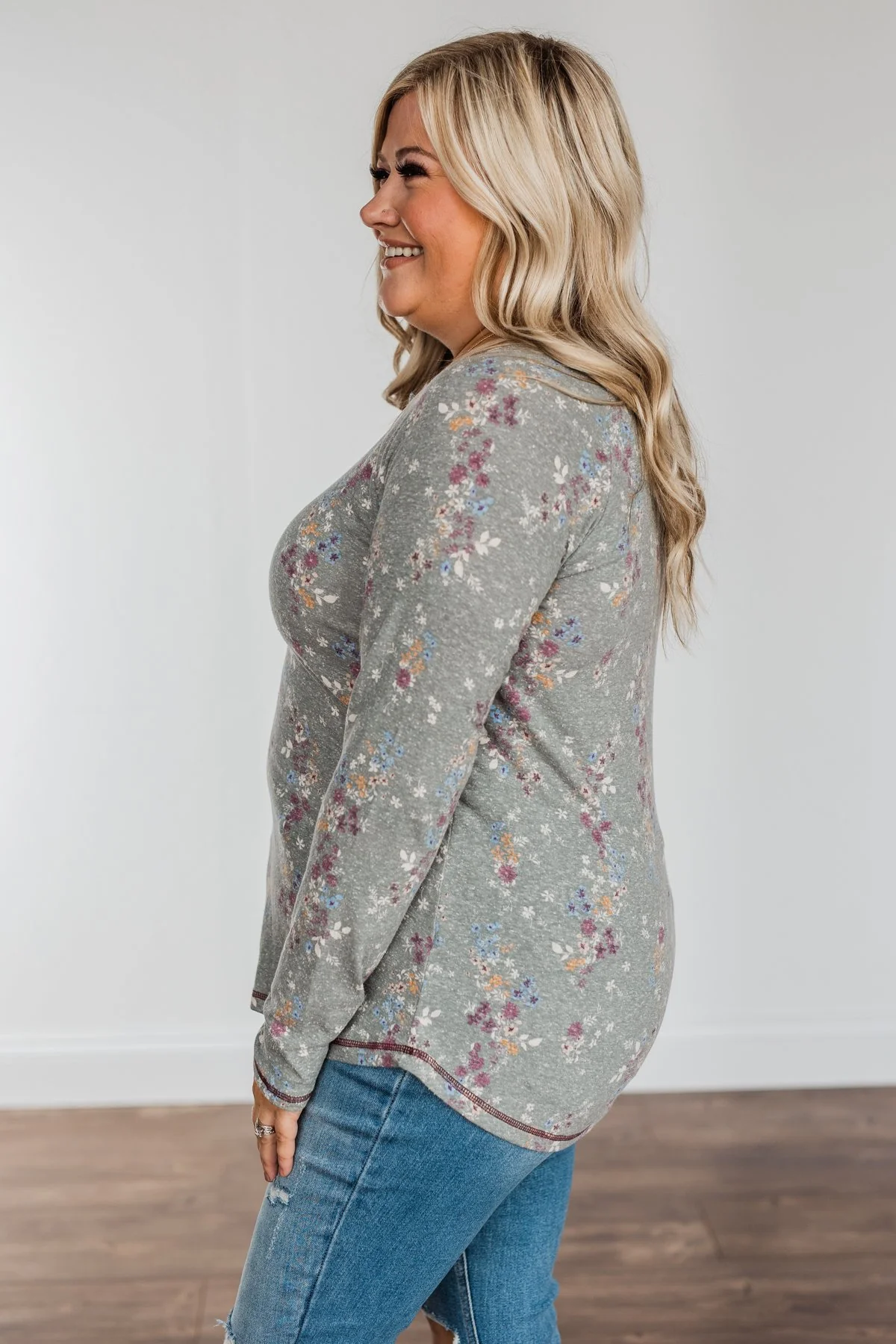 Secret Kisses Floral Long Sleeve Top- Dusty Olive - Image 6
