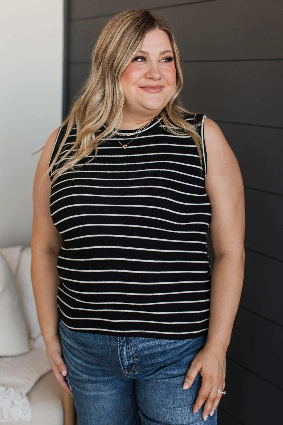 Secretly In Love Striped Tank Top- Black & Ivory - Image 3