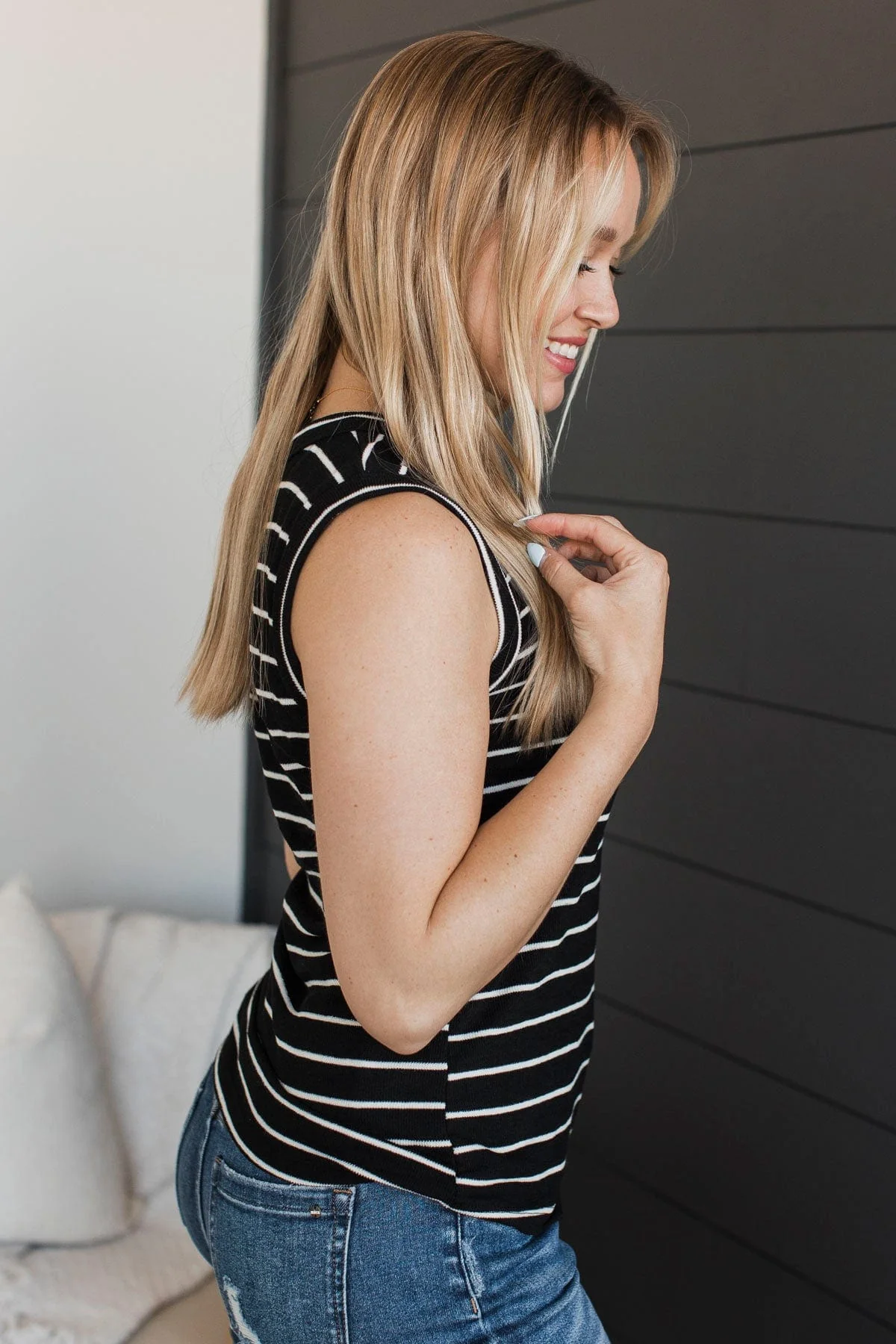 Secretly In Love Striped Tank Top- Black & Ivory - Image 6