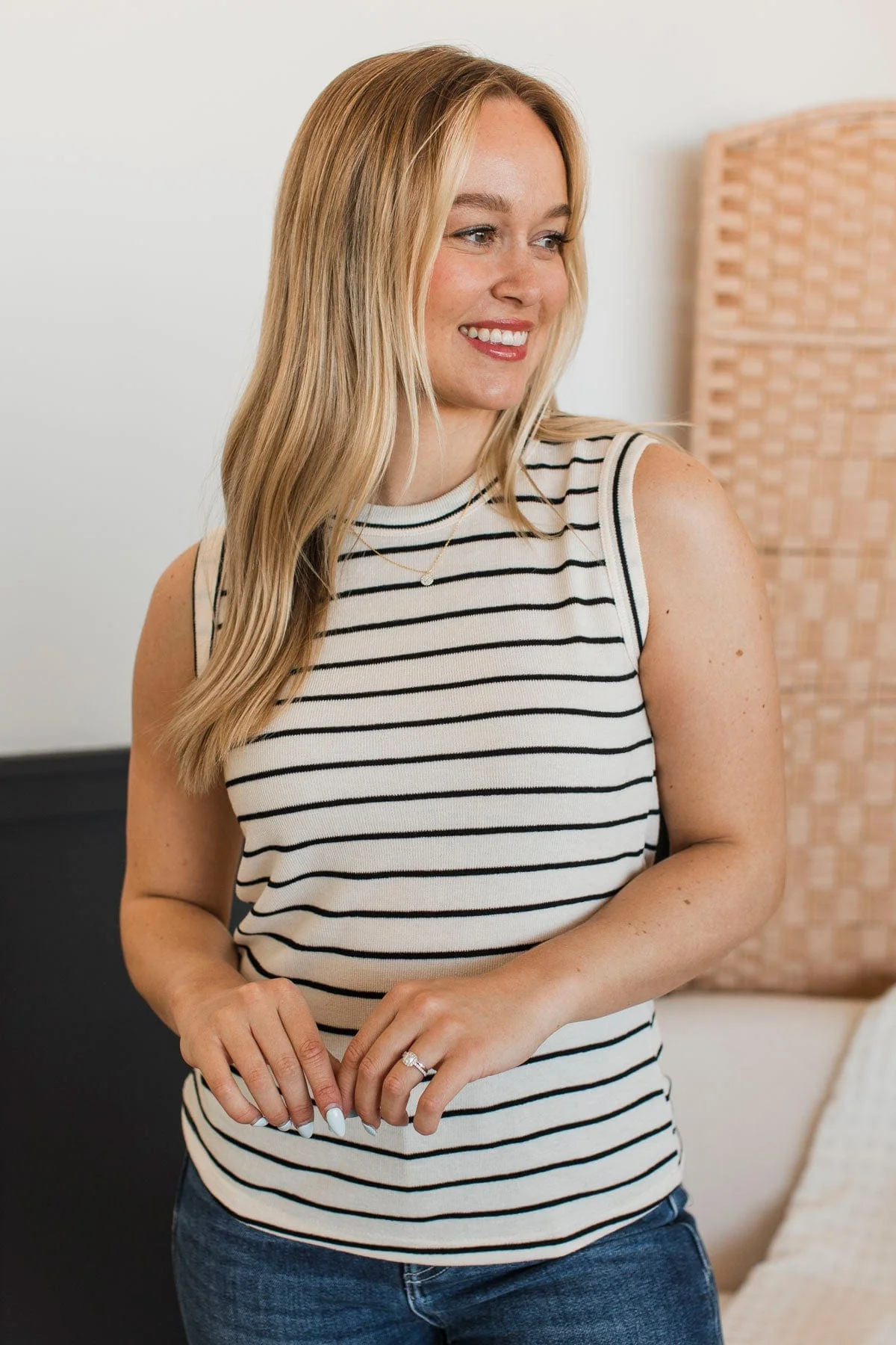 Secretly In Love Striped Tank Top- Ivory & Black - Image 3