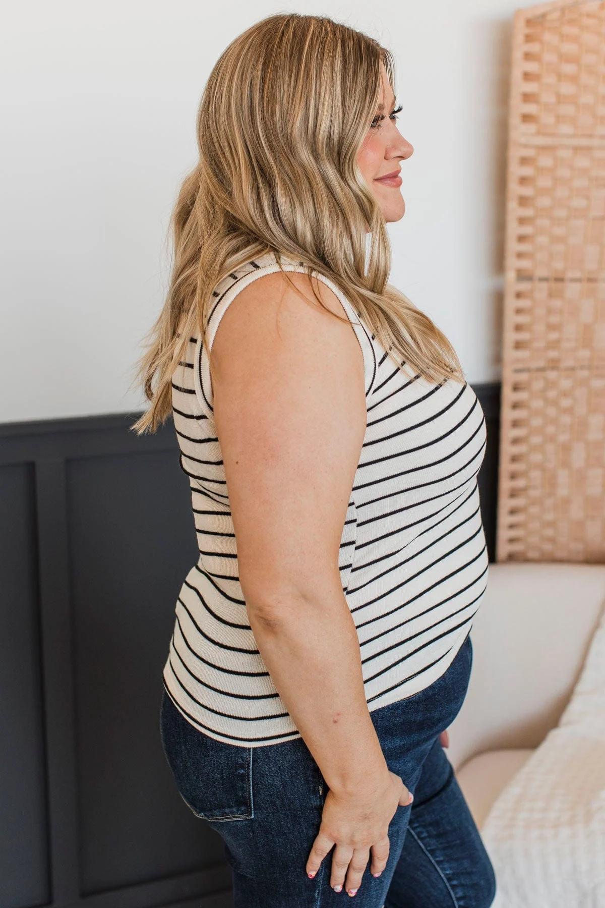 Secretly In Love Striped Tank Top- Ivory & Black - Image 6
