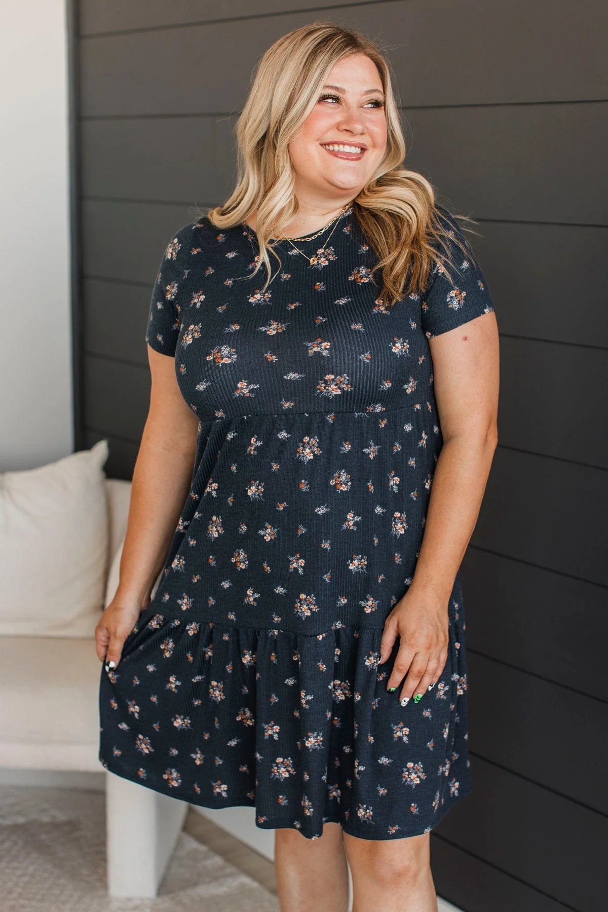 See For Myself Floral Dress- Navy & Rust - Image 2