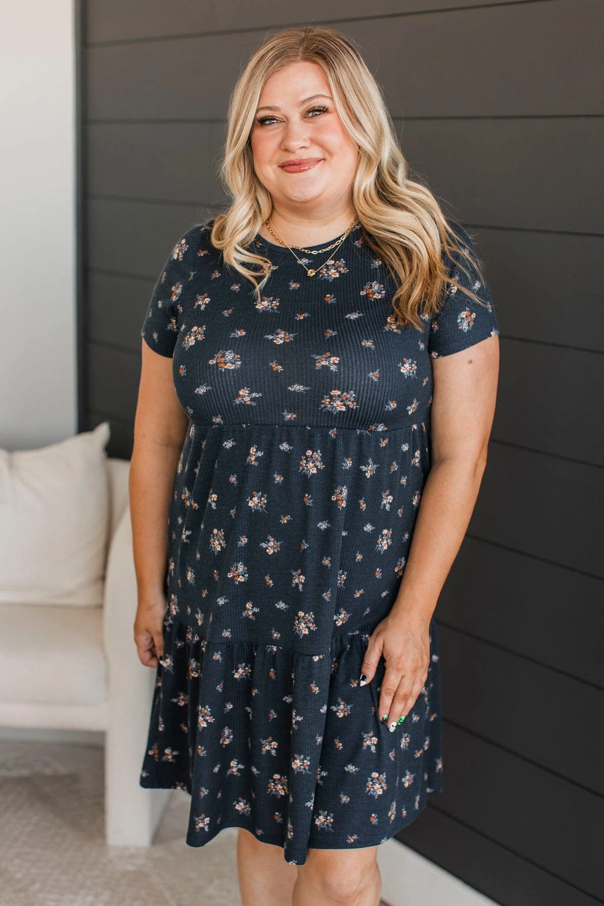 See For Myself Floral Dress- Navy & Rust - Image 4