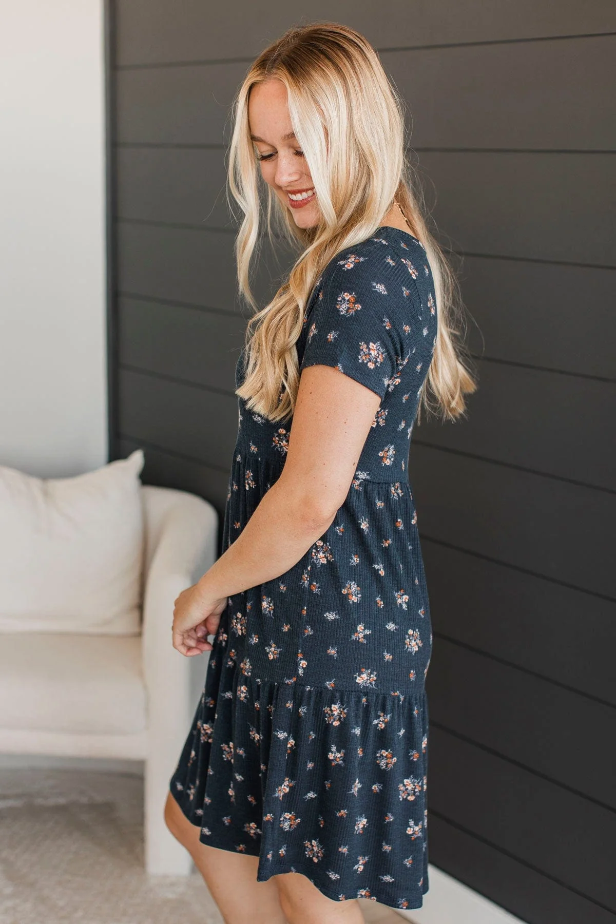 See For Myself Floral Dress- Navy & Rust - Image 6