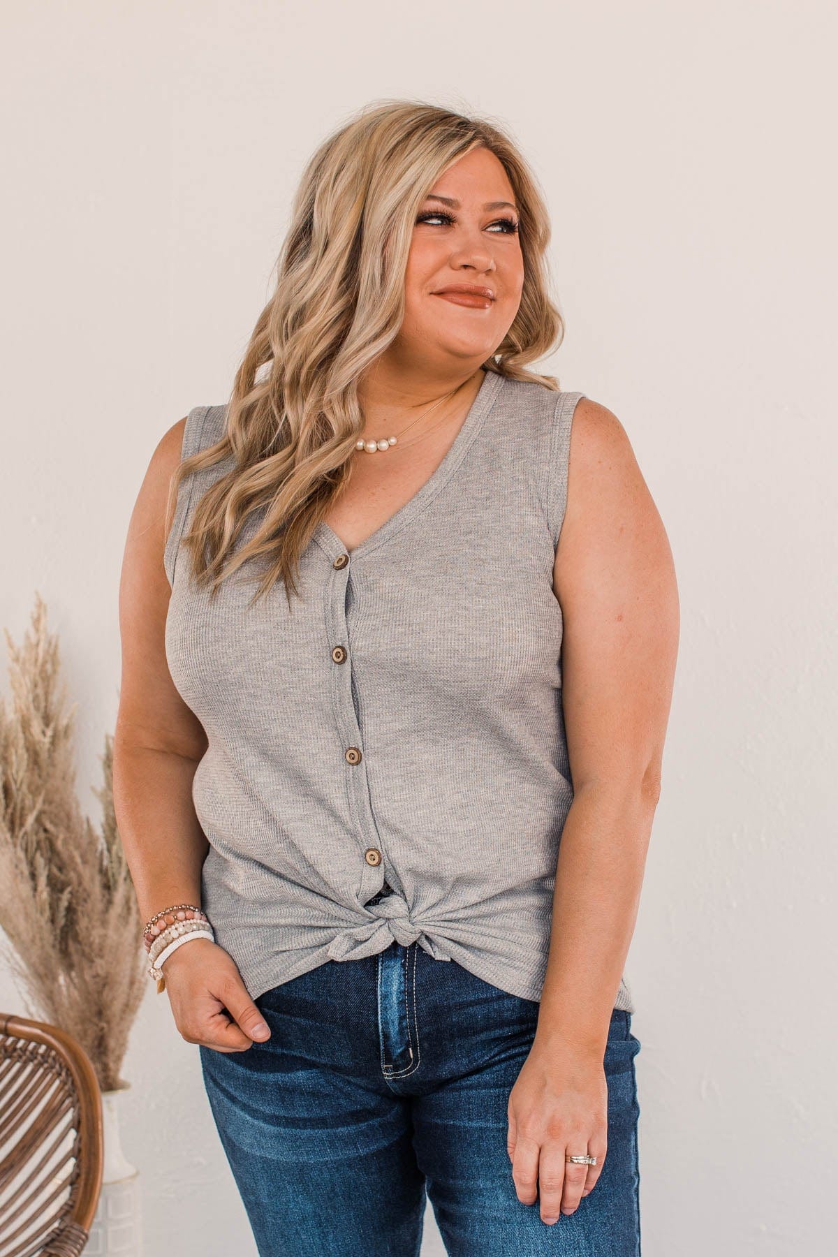 See How I Arrive Button Tank- Gray - Image 7