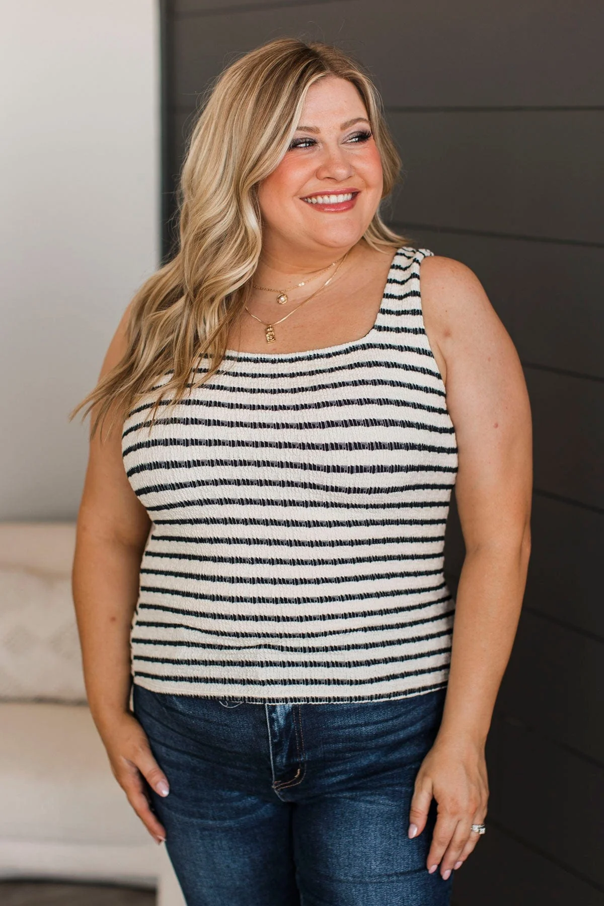 See It In You Striped Tank Top- Ivory & Black - Image 3