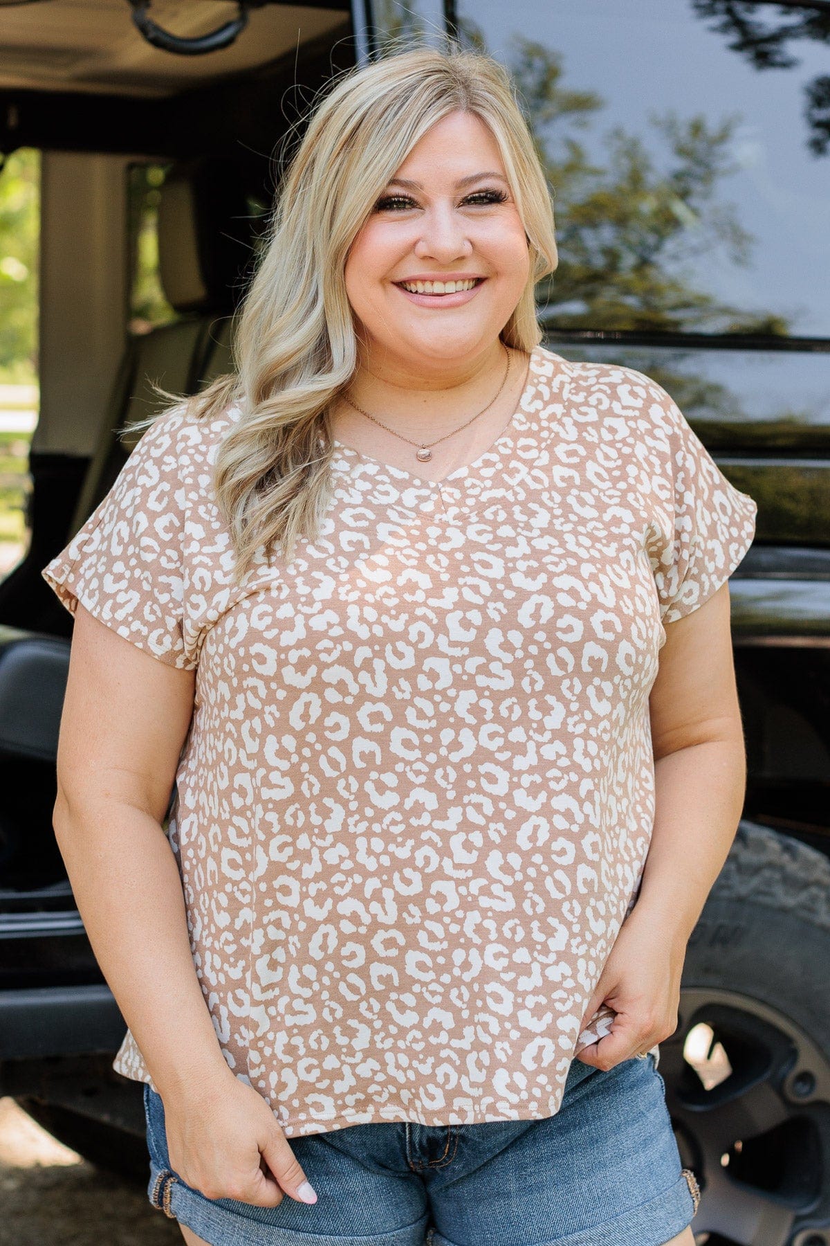 See My Wild Side V-Neck Leopard Top- Taupe - Image 5